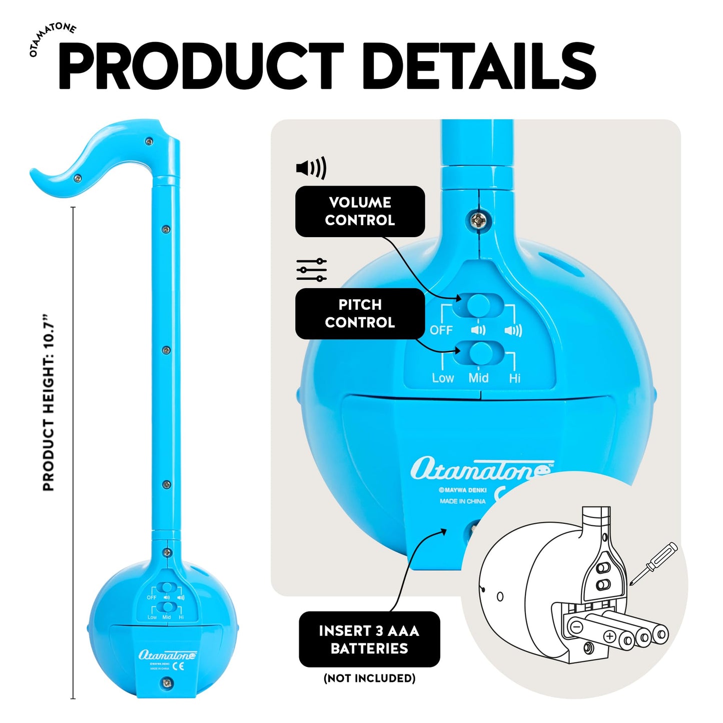 Otamatone Blue [English Manual] Portable Electronic Musical Instrument Synthesizer with Music Practice Sheet Gift for Kids and Adults Beginners