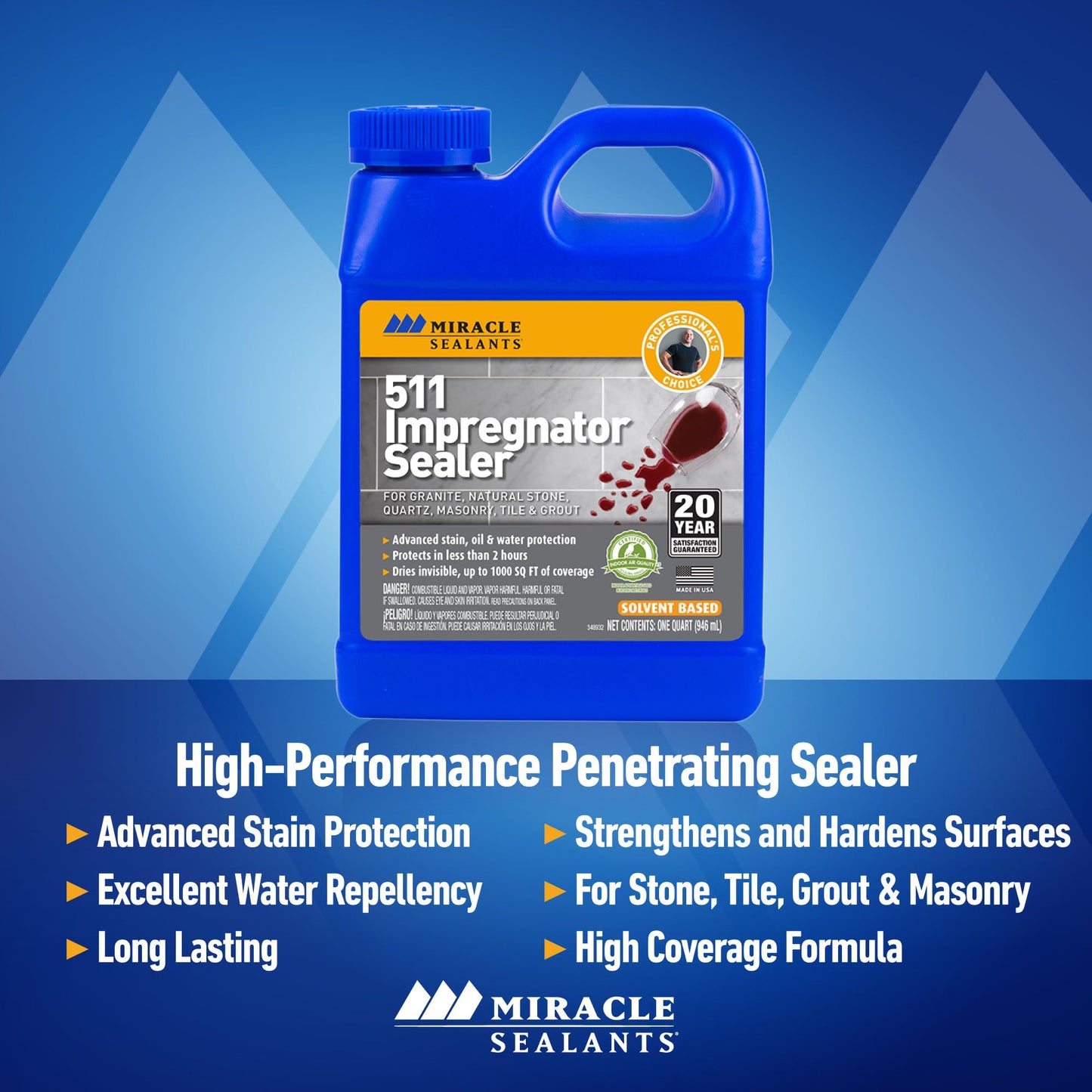 Miracle Sealants 511 Impregnator Advanced Penetrating Sealer for Countertops, Stone, Tile & Grout, Pint