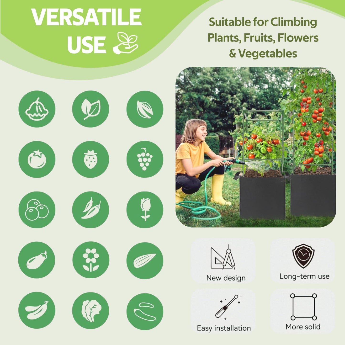 Glazeal 3 Pack Tomato Cages with 17 Gallon Grow Bag - 120cm Square Plant Support Trellis Tomato Planter Pots Kit - Garden Stakes for Vertical Climbing Plants Vegetable Flower Fruit Outdoor Indoor