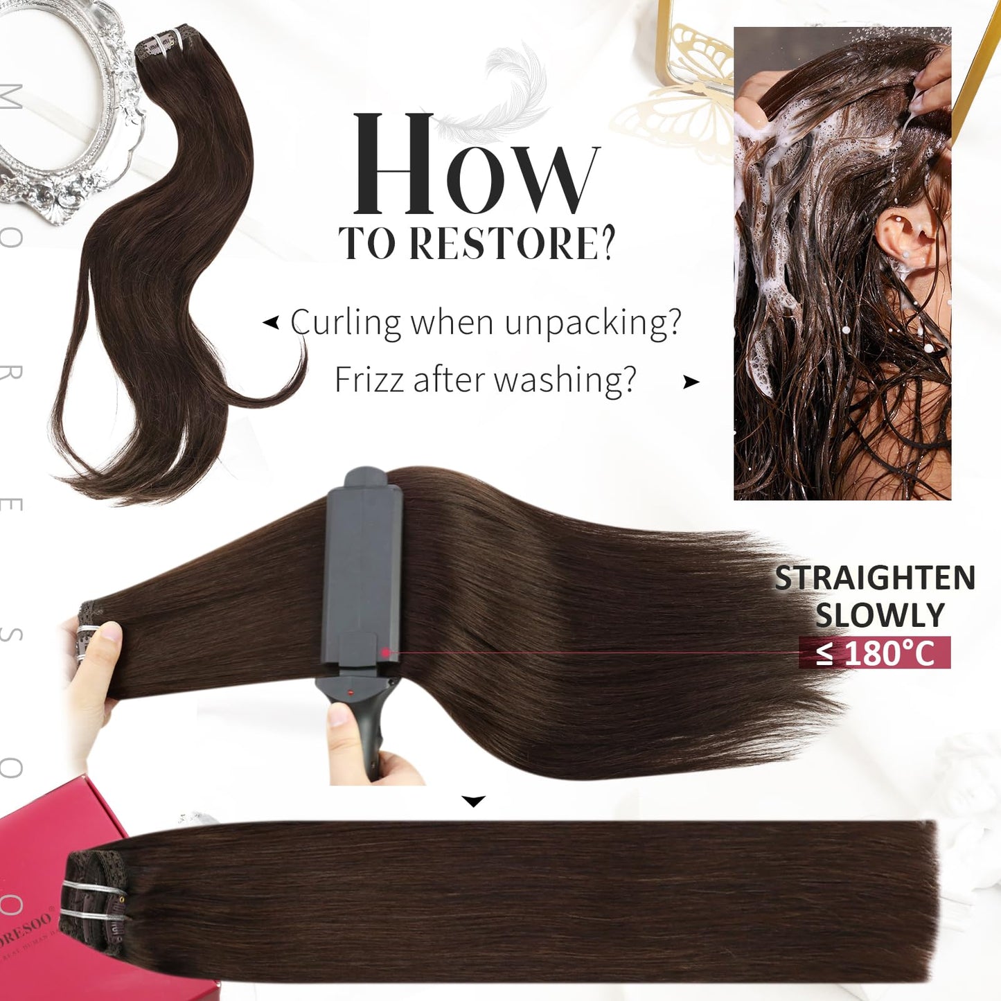 Moresoo Clip in Hair Extensions Human Hair Dark Brown Remy Hair Clip in Extensions for Women Double Weft Full Head Straight and Smooth 120G 7Pcs 18In
