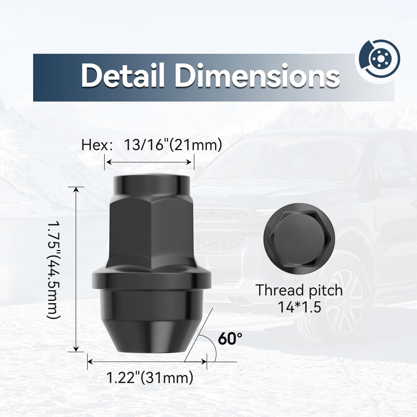 EZISOE 24pcs 14x1.5 Thread Lug Nuts with 13/16"(21mm) Hex Factory Style Wheel Lug Nuts for 2015-2025 F150 Expedition Navigator Factory Wheels