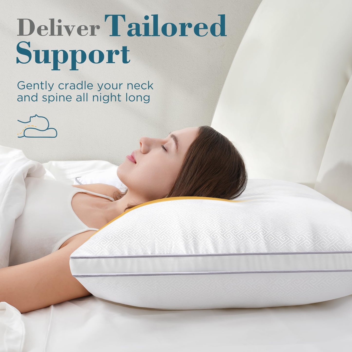 viewstar Bed Pillows Queen Size 2 Pack, Firm Support Gusseted Side Sleeper Hotel Pillow for Back and Stomach Sleeping, White