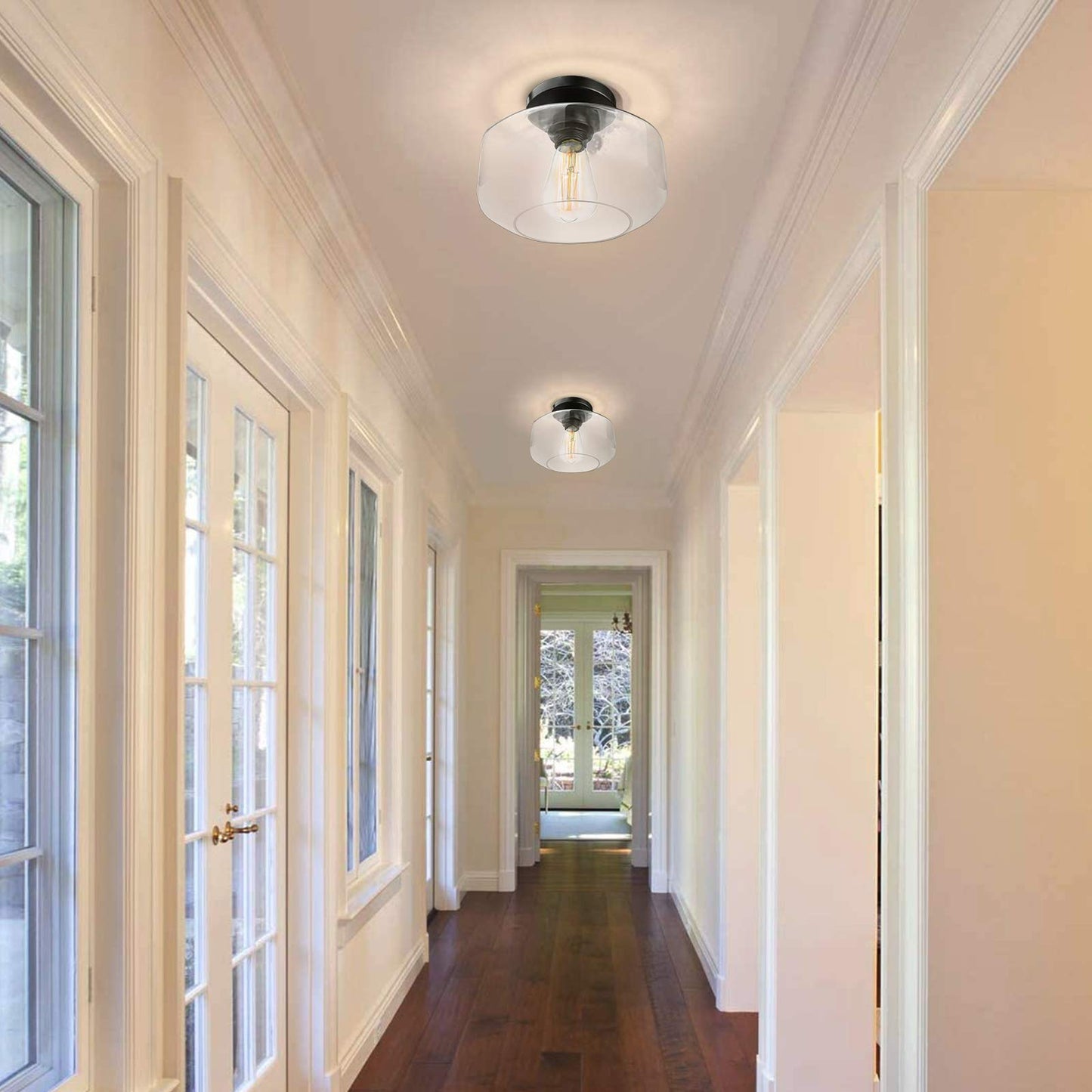 Semi Flush Mount Ceiling Light - Modern Ceiling Light Fixtures with Clear Glass Shade Bedroom Lights Ceiling for Living Room Dining Room Foyer Hallway Entryway (Textured Glass)