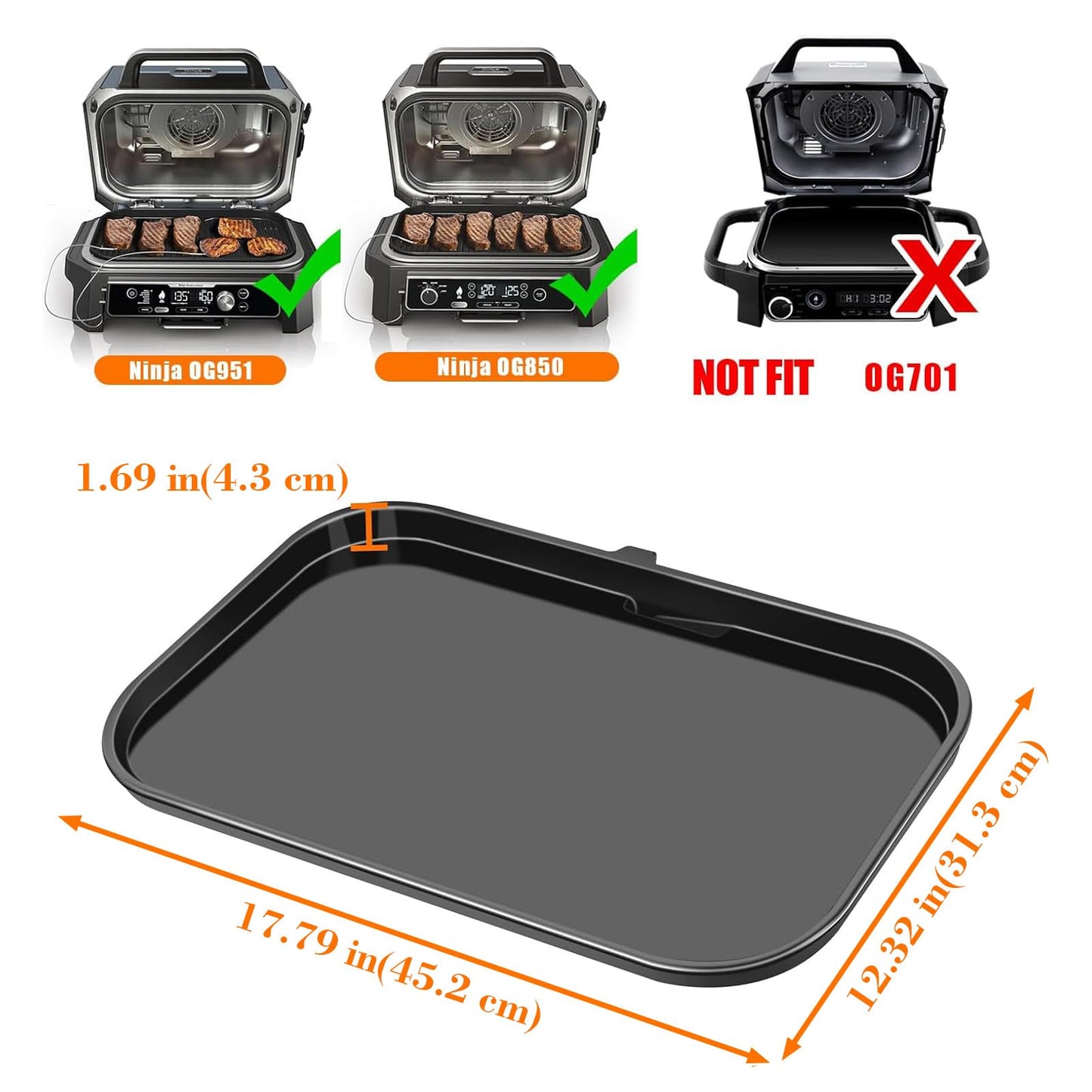 GRISUN Ceramic Coating Cast Iron Griddle Plate for Ninja Woodfire Pro XL, OG800 and OG900 Series, Outdoor Flat Top Griddle Plate,Griddle Pan
