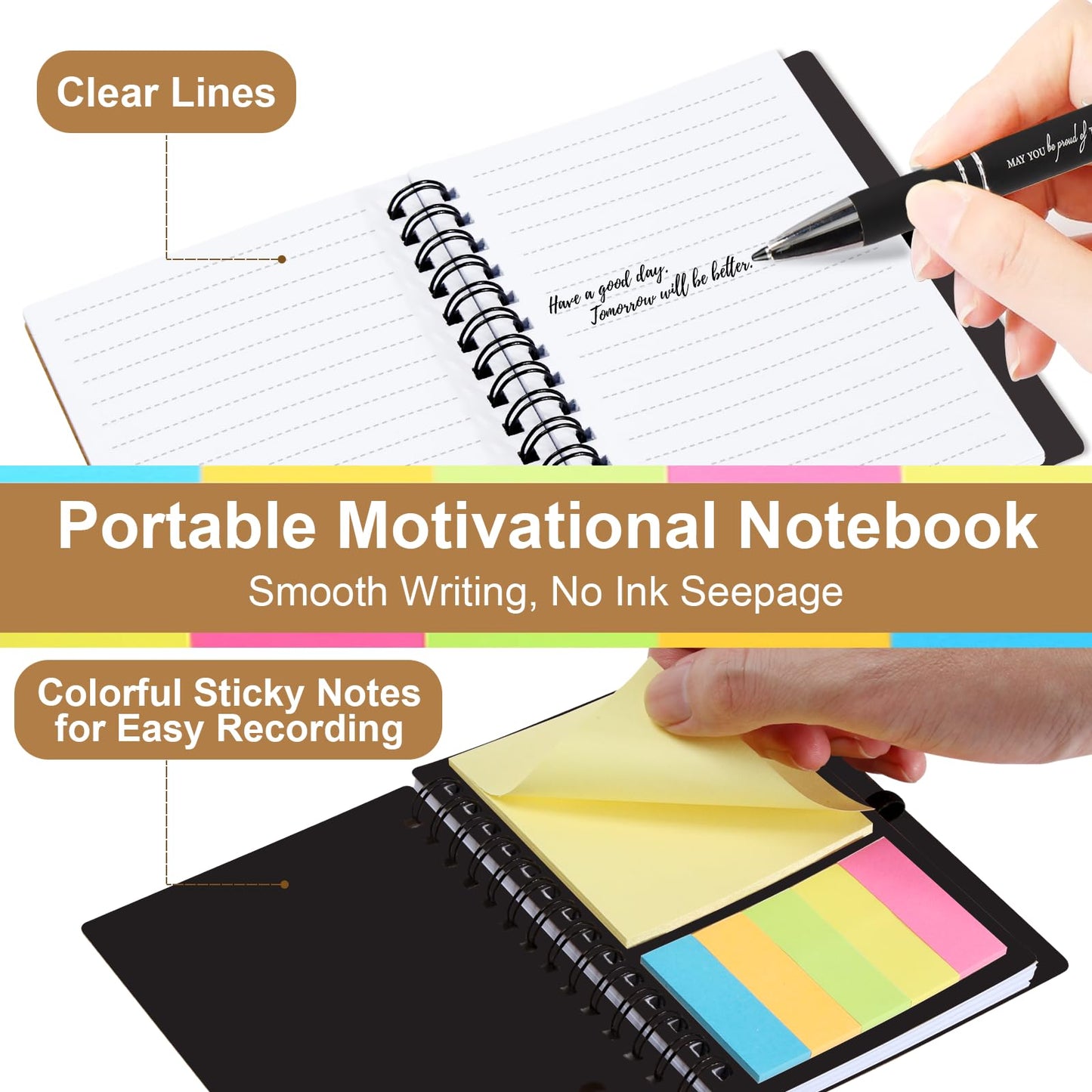 12 Sets Thank You Gifts, Employee Appreciation Gifts, Inspirational Notebooks With Sticky,Inspirational Pens And Gift Bags,Mini Motivational Notebooks for Teacher Student Staff Volunteer Gifts