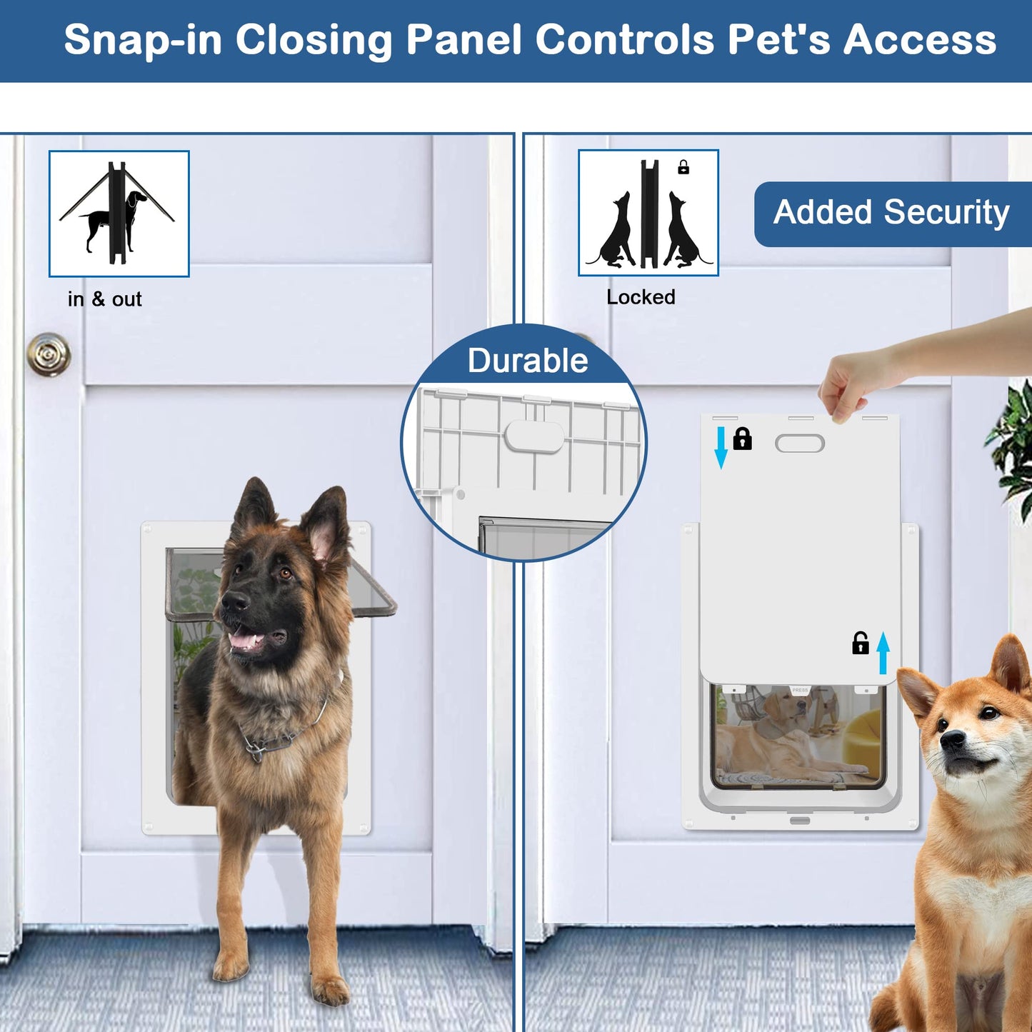 CEESC Dog Door for Pets Up to 45 lb, Weatherproof Pet Door for Cats and Dogs, Durable, Snap-in Closing Panel Included, Suitable for Interior and Exterior Doors(Medium White)