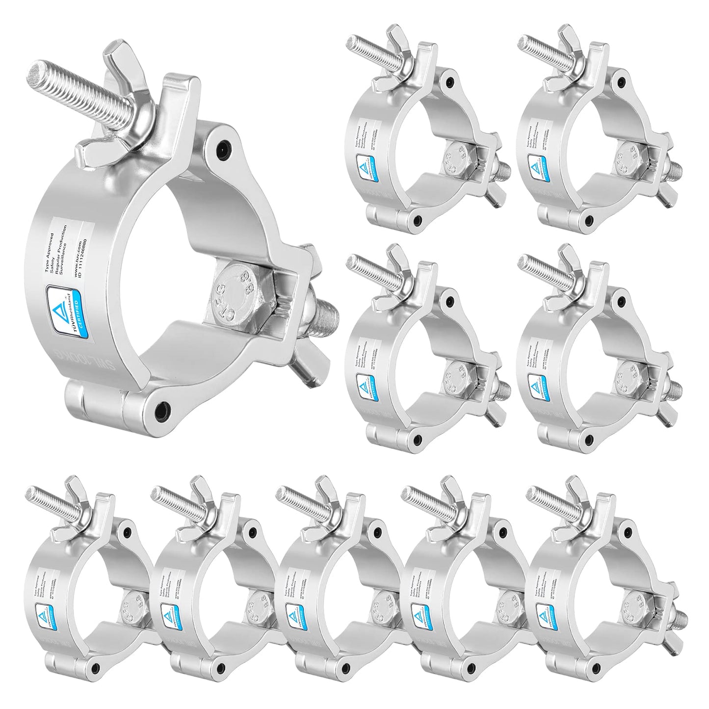 WorldLite TUV Truss Clamp, 10PCS 2 Inch Premium Aluminum Stage Lights Truss O Clamps, LED PAR Light Moving Head Stage Lighting Clamps, Fit for 48-52mm OD Tube, 220lb Load Capacity