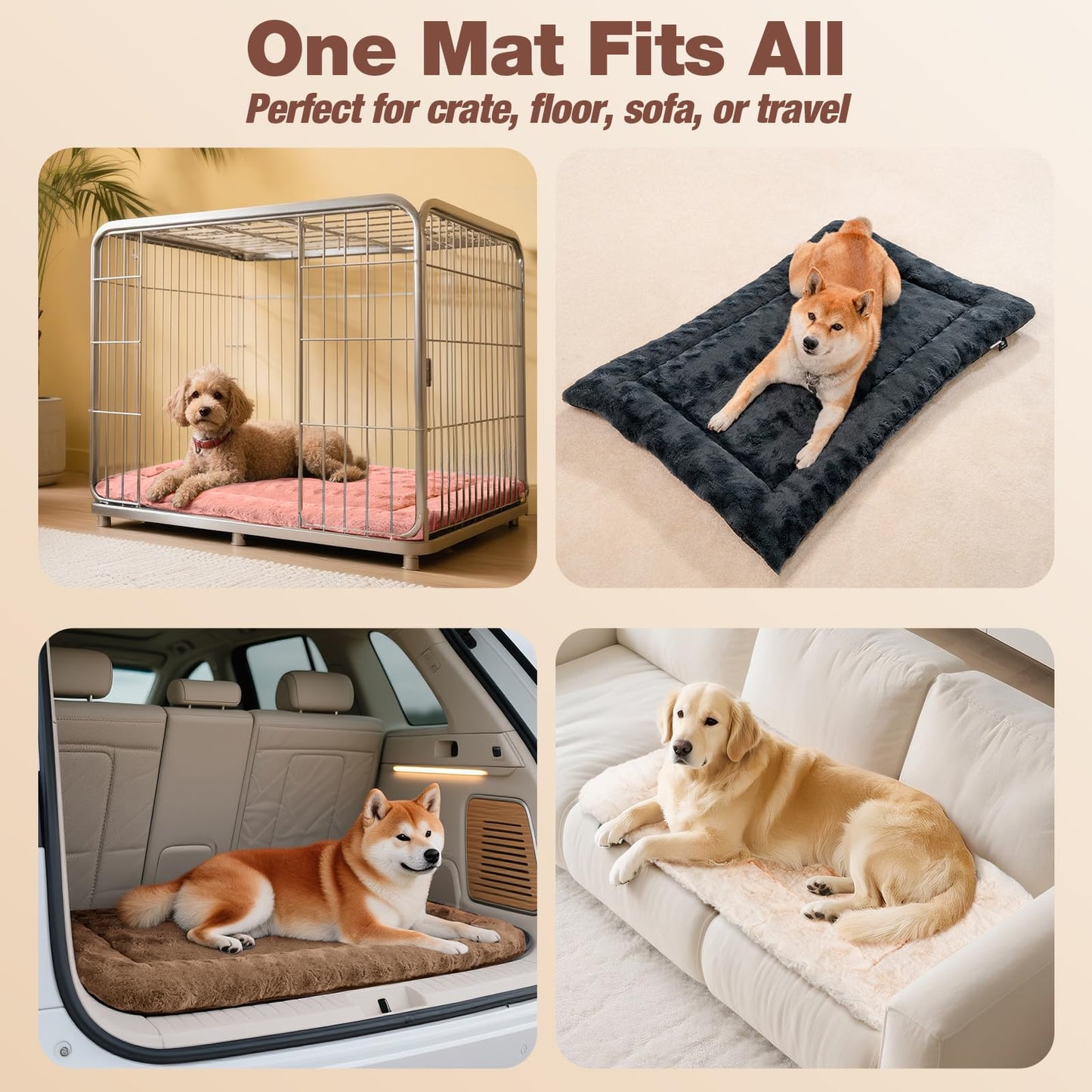Mora Pets Dog Crate Bed Plush Pet Bed Fit 36" Crate Anti Slip Dog Mat Washable Kennel Pad for Small Medium Large Dog and Puppy 35 x 22 Inch Pink