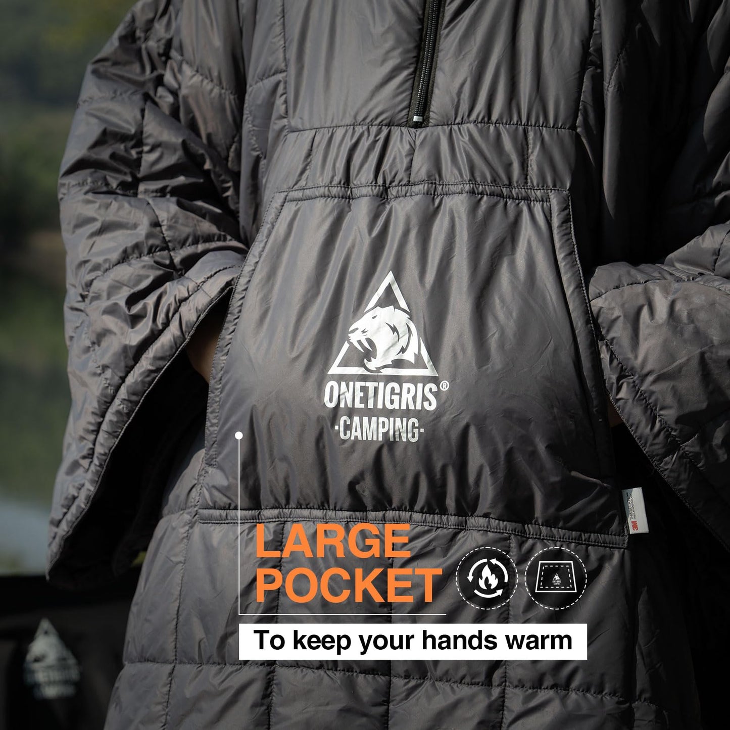 OneTigris Camping Blanket with Recycled 3M Thinsulate Insulation,Wearable Hoodie Blanket | Ultralight Water-Resistant Warm Camping Blanket for Outdoor, Hiking, Stadium