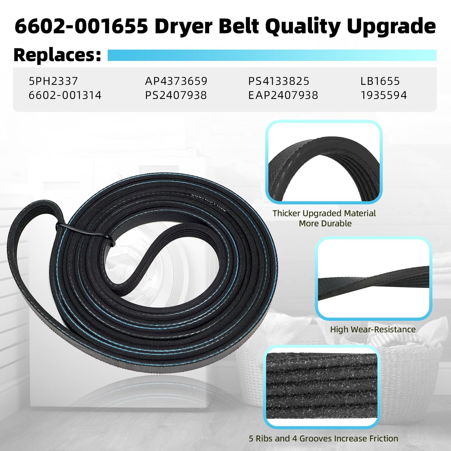 Upgraded Dryer Repair Kit for Samsung DC97-16782A Dryer Roller, 6602-001655 Dryer Belt, DC93-00632A Dryer Idler Pulley, DC61-01215B Spring, Dryer Parts Replacement Compatible with DV48H7400EW/A2 etc