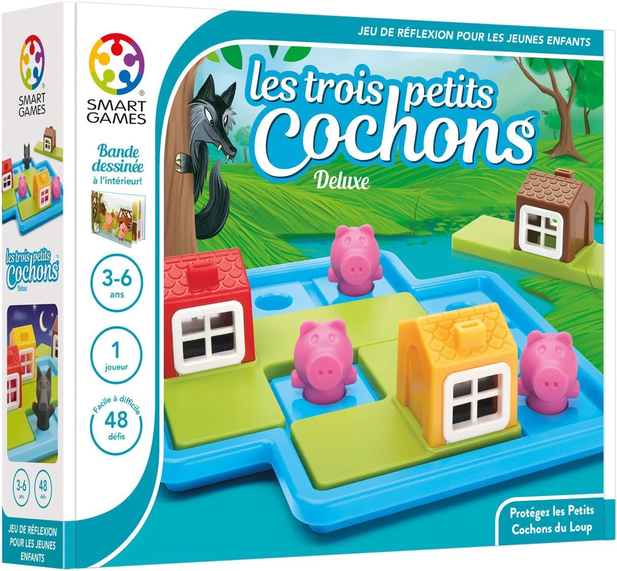 SmartGames - Les Trois Petits Cochons Deluxe - Remue-Méninges Éducatif - Jeu de logique et de Réflexion à Plusieurs Niveaux - 3 ans + - 1 joueur - 518853.
