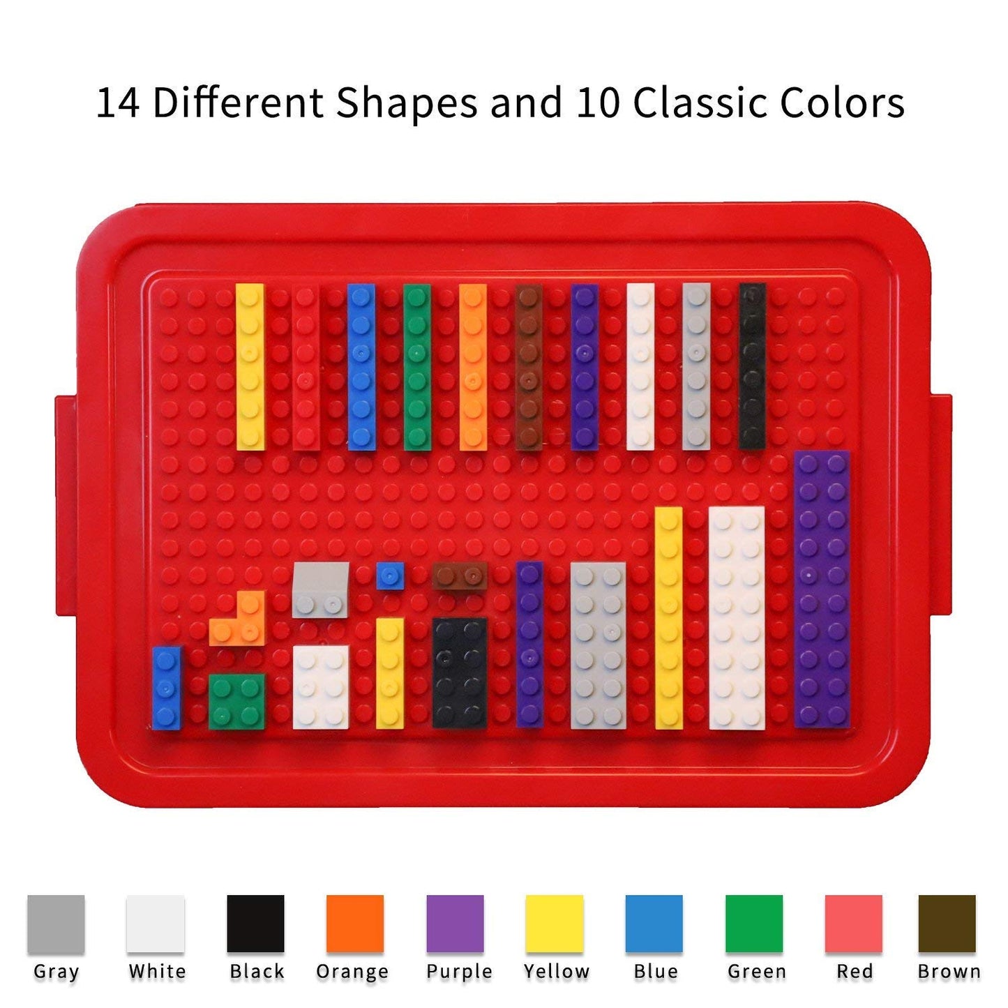 Building Bricks 520 Pieces Set, 500 Basic Building Blocks in 17 Shapes Includes Wheels, Door, Window, Bulk Block with Reusable Storage Box and Building Base Plate, Compatible to All Major Brands