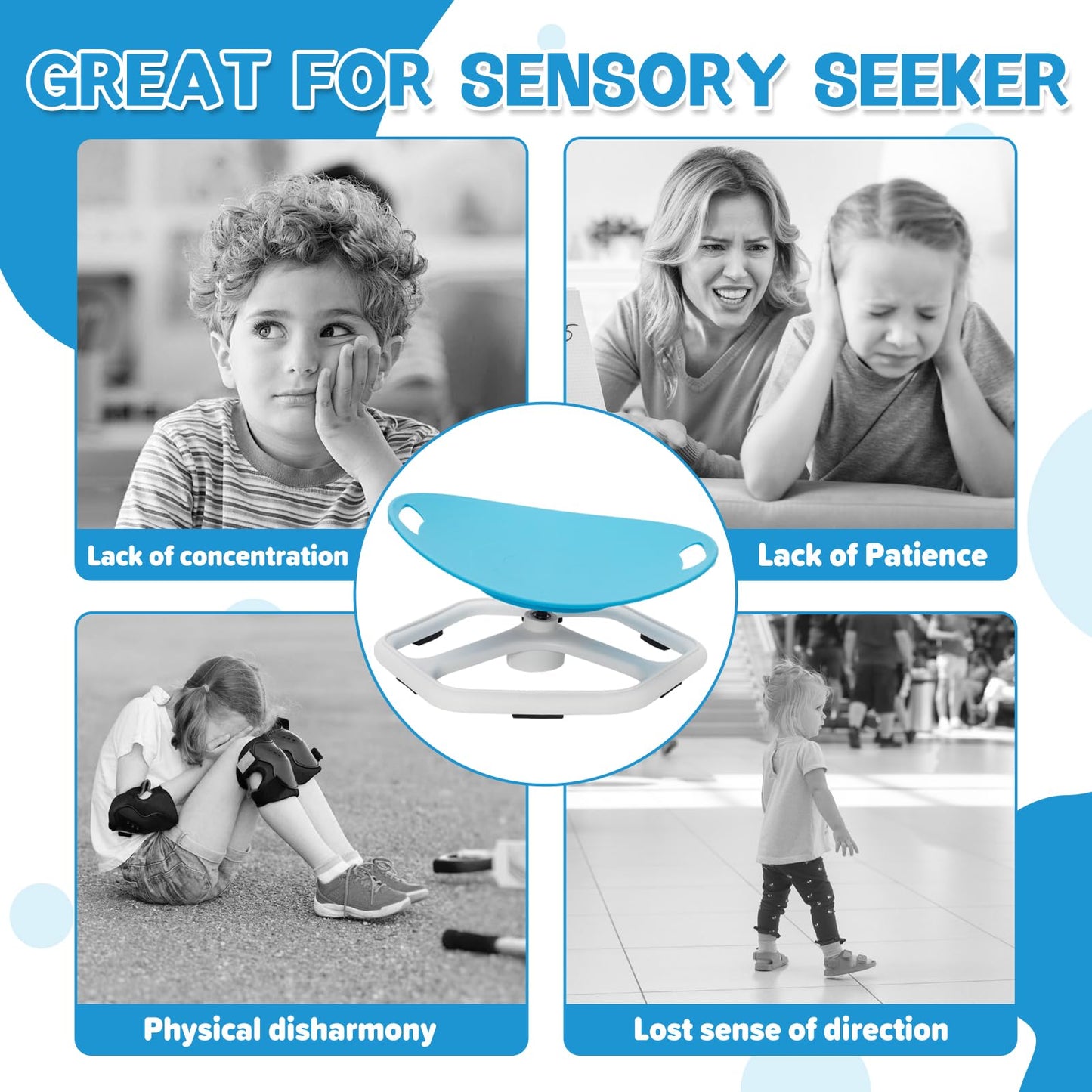 Sensory Spinning Chair for Kids, 360° Sit and Spin Seat for Autism & ADHD, Indoor/Outdoor Balance Training Toy, Sturdy Non-Slip Base, Supports 220 lbs Blue