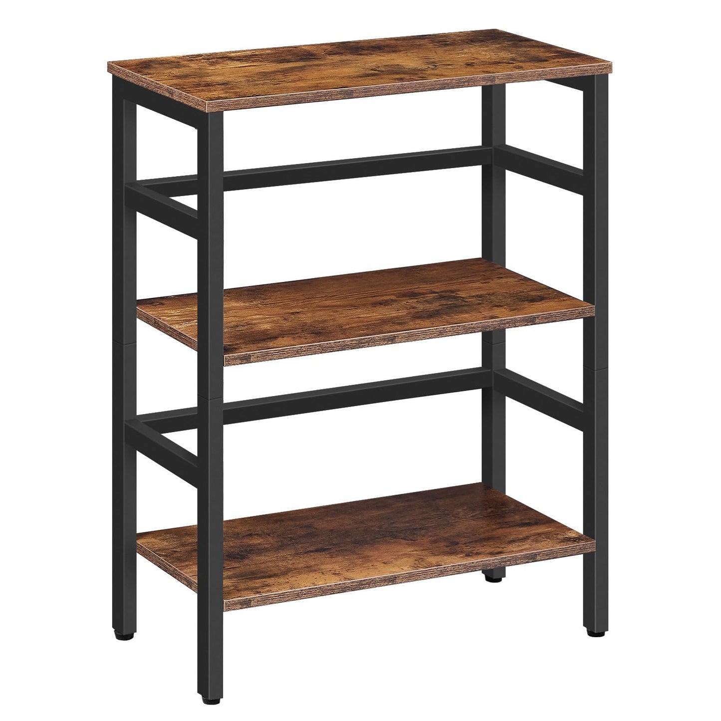 HOOBRO 3 Tier Bookshelf, 60 cm Industrial Bookcase, Record Storage Rack with Side Fence, Storage Shelf with Metal Frame, Rustic Open Display Shelf for Living Room, Bedroom, Rustic Brown BF86CJ01G1