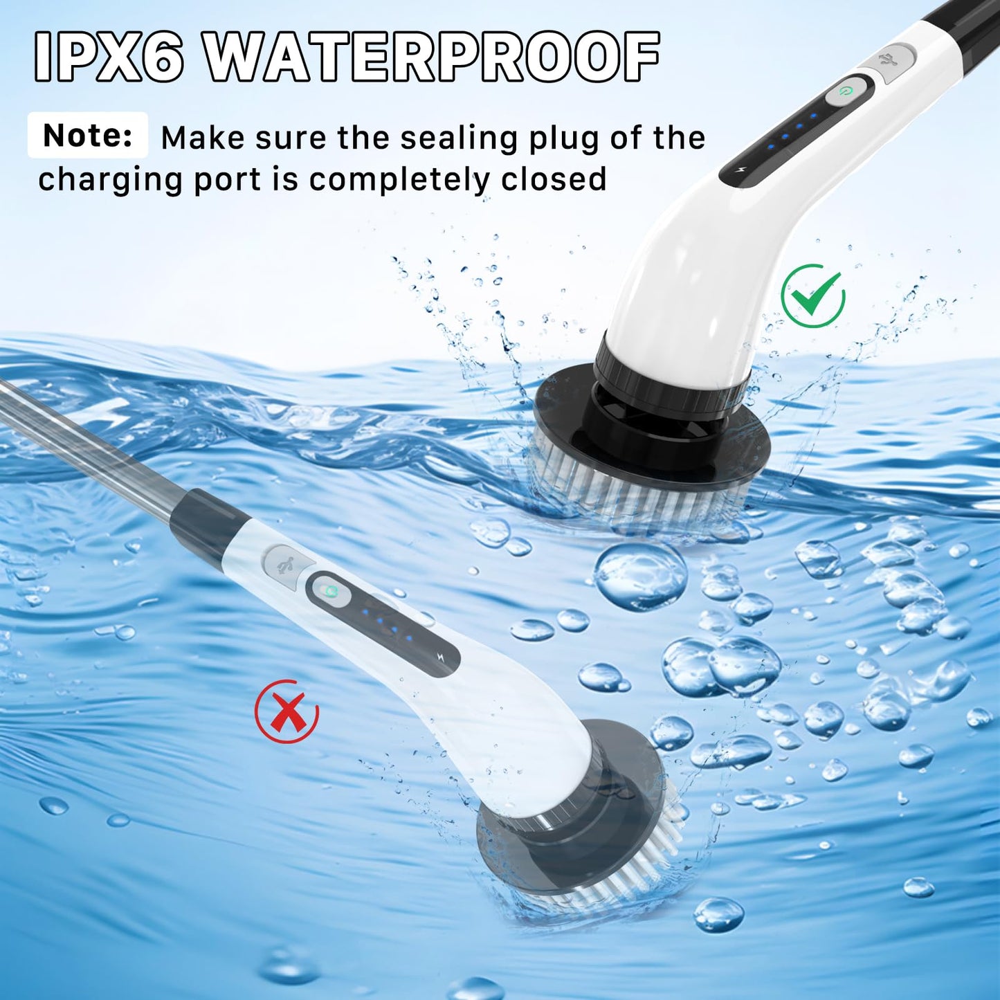 Electric Spin Scrubber, Cordless Cleaning Brush, Shower Scrubber with 7 Replaceable Brush, 2 Speeds and Adjustable Extension Handle for Bathroom Shower Bathtub Glass Car(White)