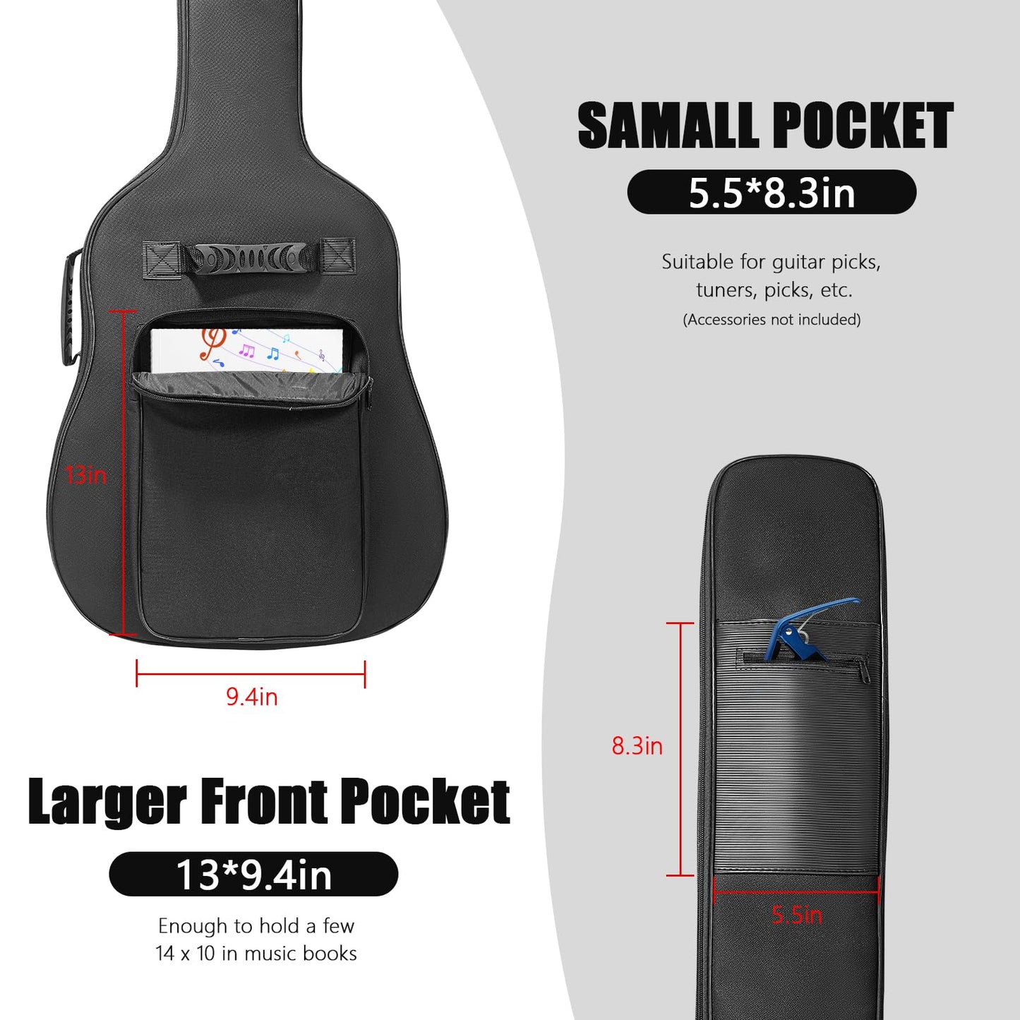 LETSROCK 38 40 41 Inch Electric Guitar Bag, Electric Guitar Gig Bag 0.35 Inch Waterproof Thick Padding Backpack Soft Electric Guitar Case Dual Adjustable Shoulder Strap Pocket & Back Hanger Loop