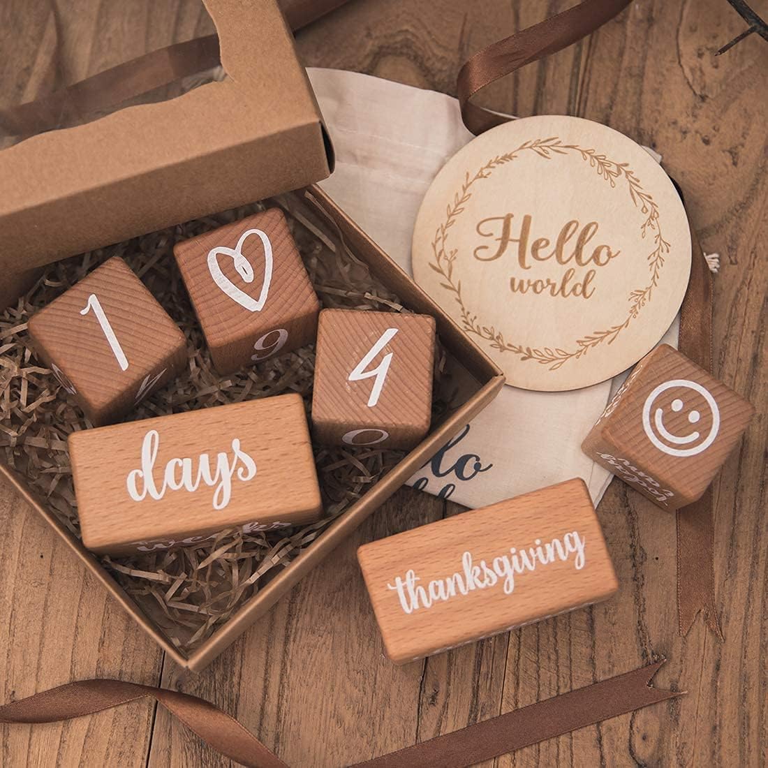 Milestone Blocks Set of 6 Baby Age Blocks for Monthly Milestone Wooden Photo Props Set Perfect for Baby Shower and Keepsake