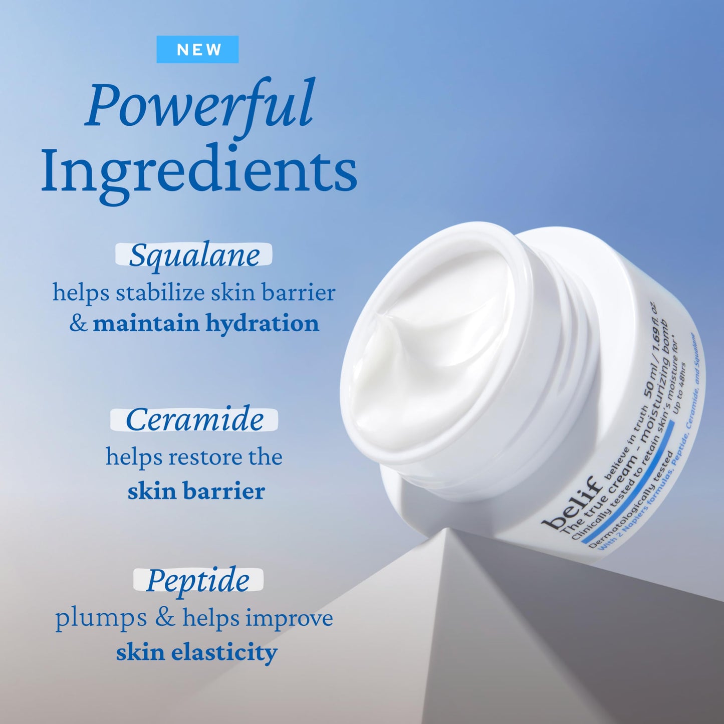 belif The True Cream Moisturizing Bomb - 48hr Intense Hydration with Peptide, Ceramide & Squalane, Milky & Lightweight Daily Moisturizer, Restores Skin Barrier, Korean Skincare, 1.68 fl. oz. (100ml)