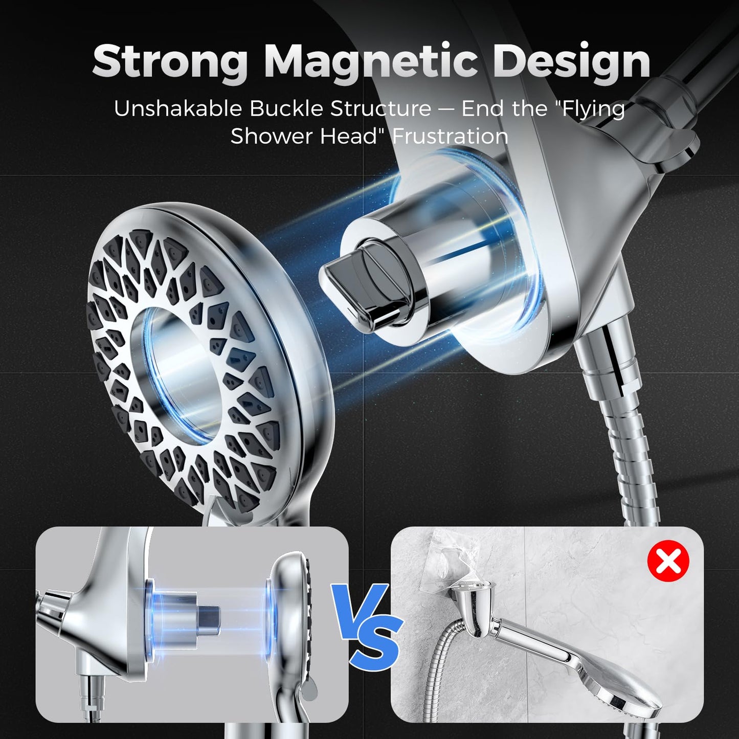 High Pressure Shower Head with Handheld : Rain Shower Head with 10 Sprays Modes - Dual Showerhead with Upgrade Knob Spray Mode Selector and Magnetic Guidance Docking System