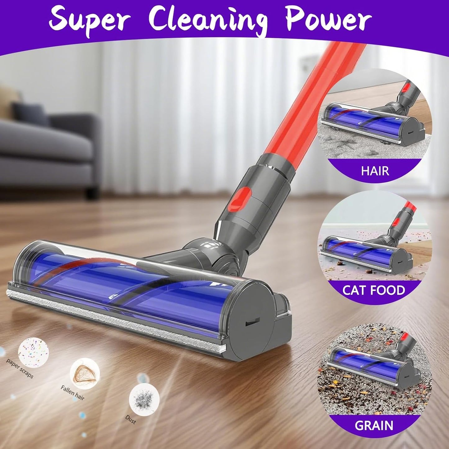 Quick-Release Vacuum Direct Drive Head Replacement for Dyson V7 V8 V10 V11 V15，Suitable for Hardwood Floor Carpets Attachment SV10 SV11 SV12 SV14 Attachment Part Electric Head Roller Brush