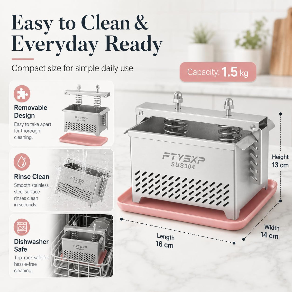 Tofu Press -304 Stainless Steel Cheese Press, Paneer Make and Vegetarian Tofu Press, Heavy Pressure Adjustable,BPA Free, Dishwasher Safe for tofu Maker and ham Press,Meat Pressing (L)