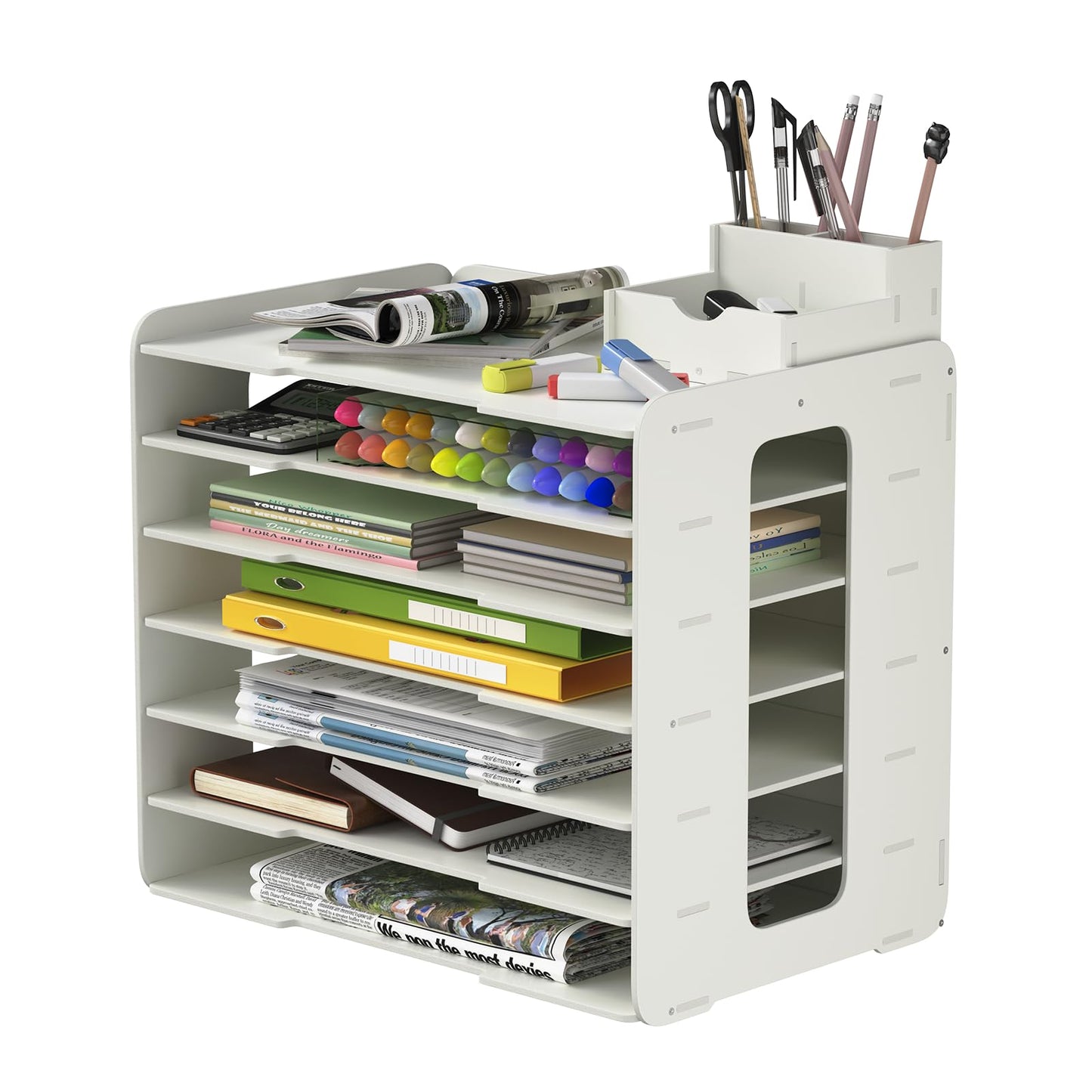 bimiti A3 Paper Organizer 11x17 Inches with 7 Compartments, PVC Desktop Storage Rack for Scrapbooking Supplies, Office Documents & School Art Materials - Space-Saving Vertical Design