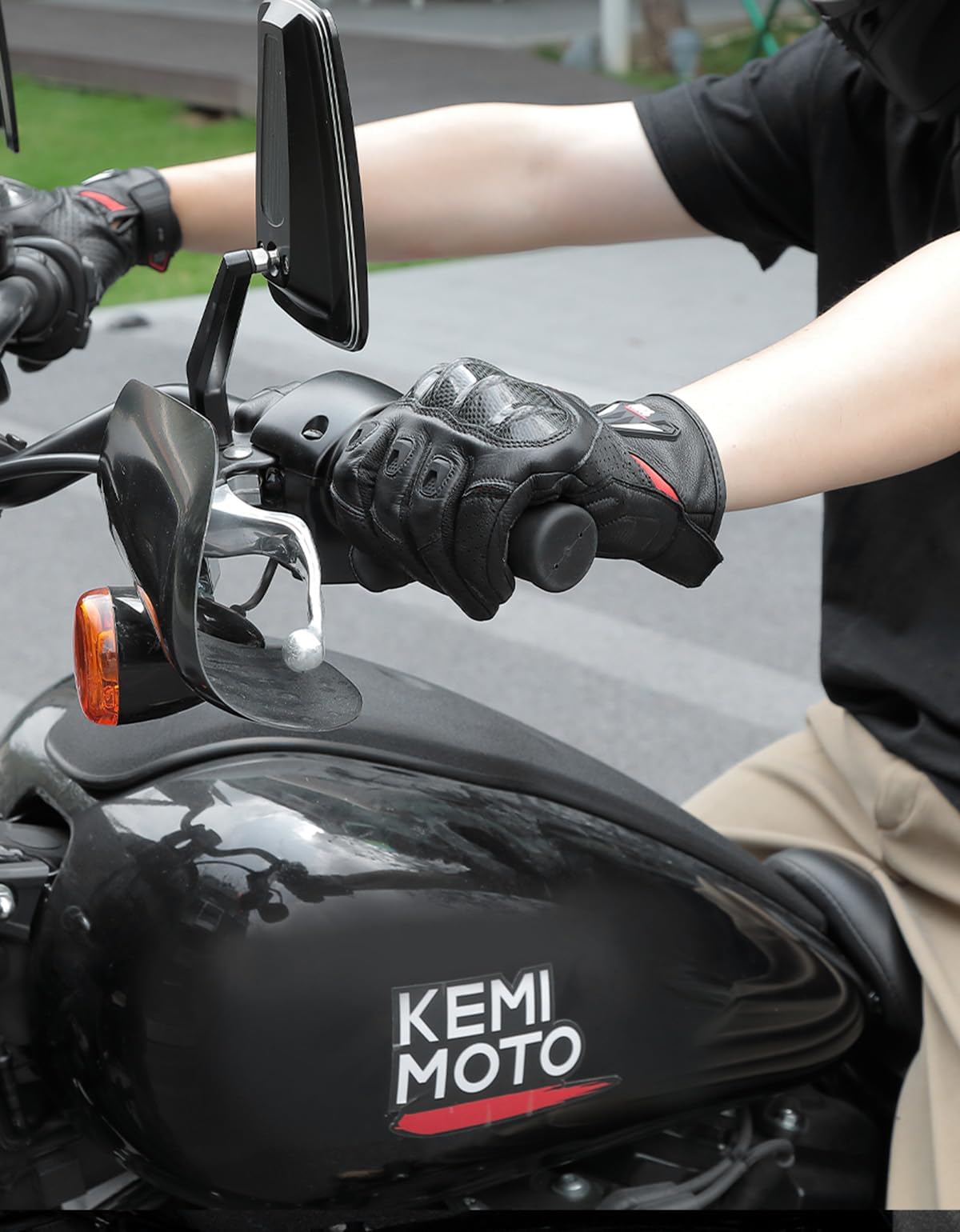 KEMIMOTO Sheepskin Leather Motorcycle Gloves for Men, Motorcycle Gloves for Motorcross Motorbike Dirt Bike Bicycle Racing ATV UTV