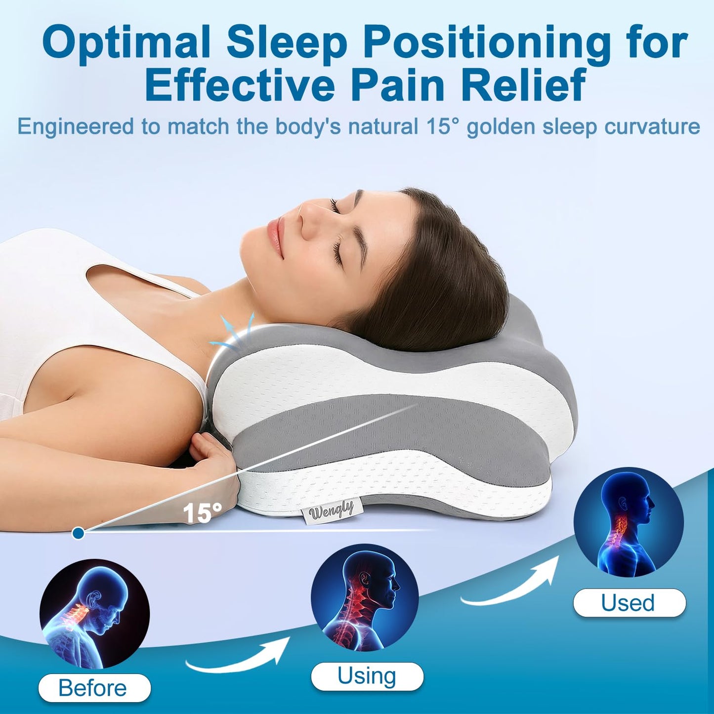 Sleep Apnea Pillow with Neck Pain & Snoring Relief -Orthopedic Cervical Pillow, Ergonomic Contour Memory Foam Pillow for Side,Back,Stomach Sleepers,Dreamers (Gray)