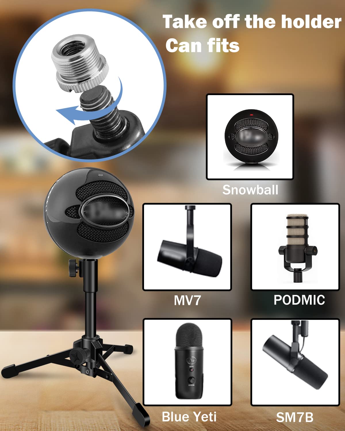 Mictop 2 Pack Desktop Mic Stand, Portable Foldable Tripod with Mic Clip Holder, Adjustable Microphone Stand For Dynamic Microphone Like Samson Q2U Shure SM58 SM57 PGA48 PGA58 etc.