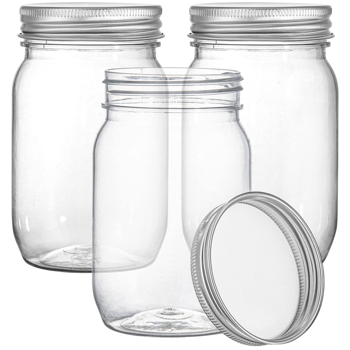 Tebery 24 Pack Clear Plastic Mason Jars with One Piece Lids, 8OZ Mason Cocktail Cup Shatterproof Drinking Jar, Refillable Empty Slime Storage Containers for Overnight Oats, Honey, Spices and Herbs