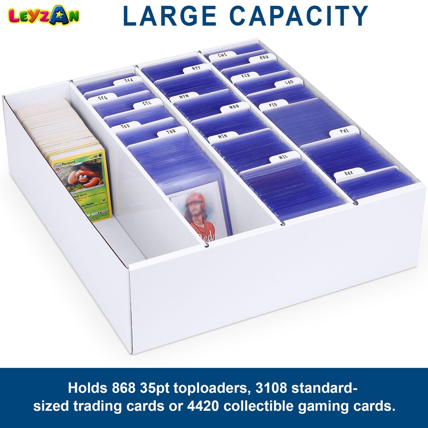 Trading Card Storage Box, 3200 Count Cardboard Storage Box with Divider for Sports, Tcg, Mtg Card(2 Pack)