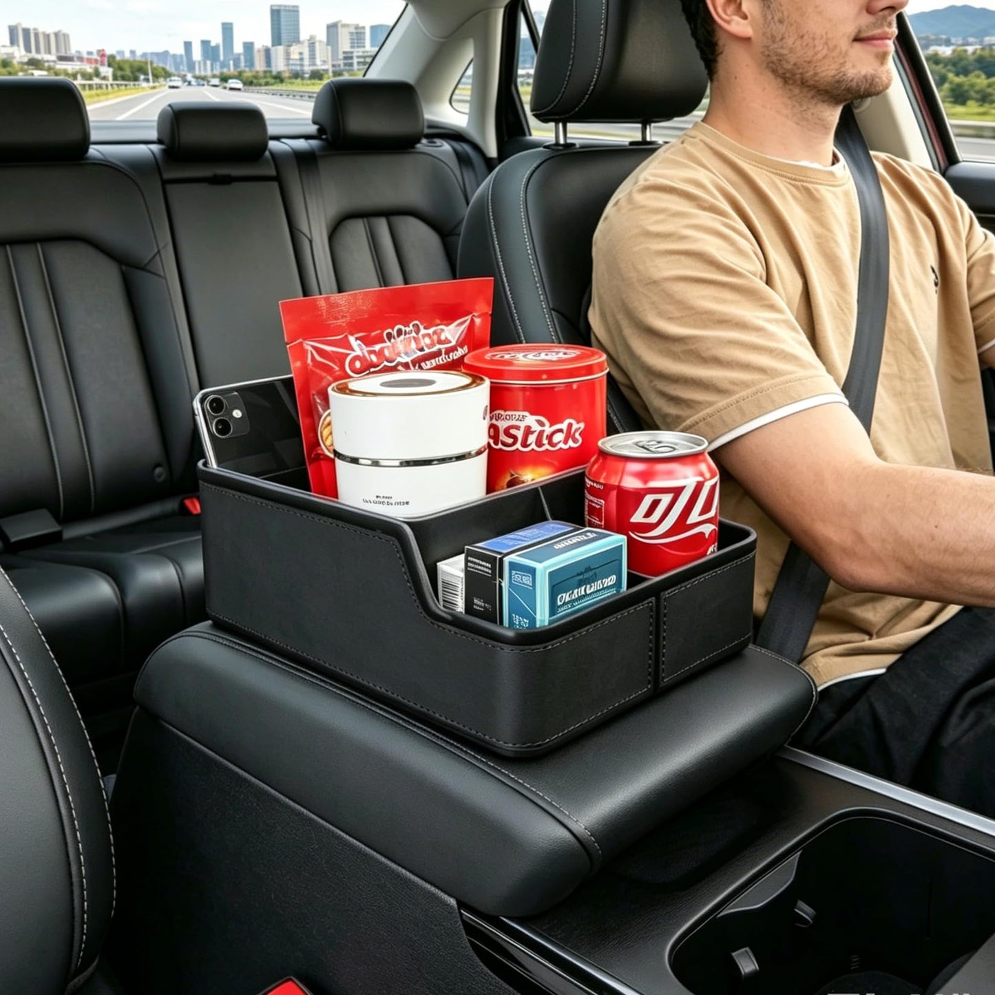 keketuohai Car Seat Back Organizer with 3 Storage Compartments,Car Organizer Between Seat Car Armrest Storage Box with Cup Holder Tray Car Interior Console & Oragnizer(Black)
