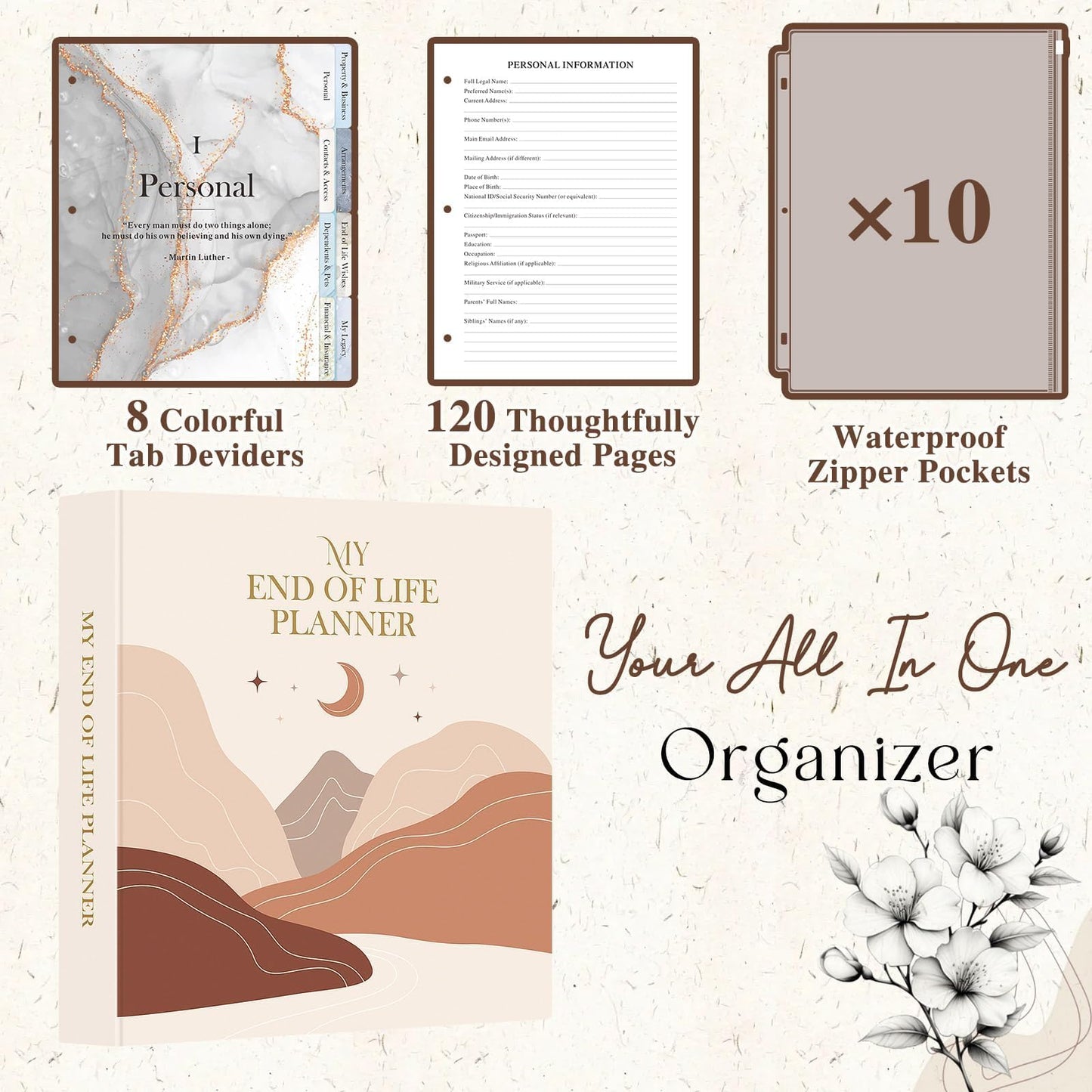 Lanpn End of Life Binder - 8.5x11, Final Wishes & Estate Document Folder with 8 Dividers & 10 Letter Size Binder Pockets, Death Planner Organizer, When I Die Journal Before Death Life Plan Book