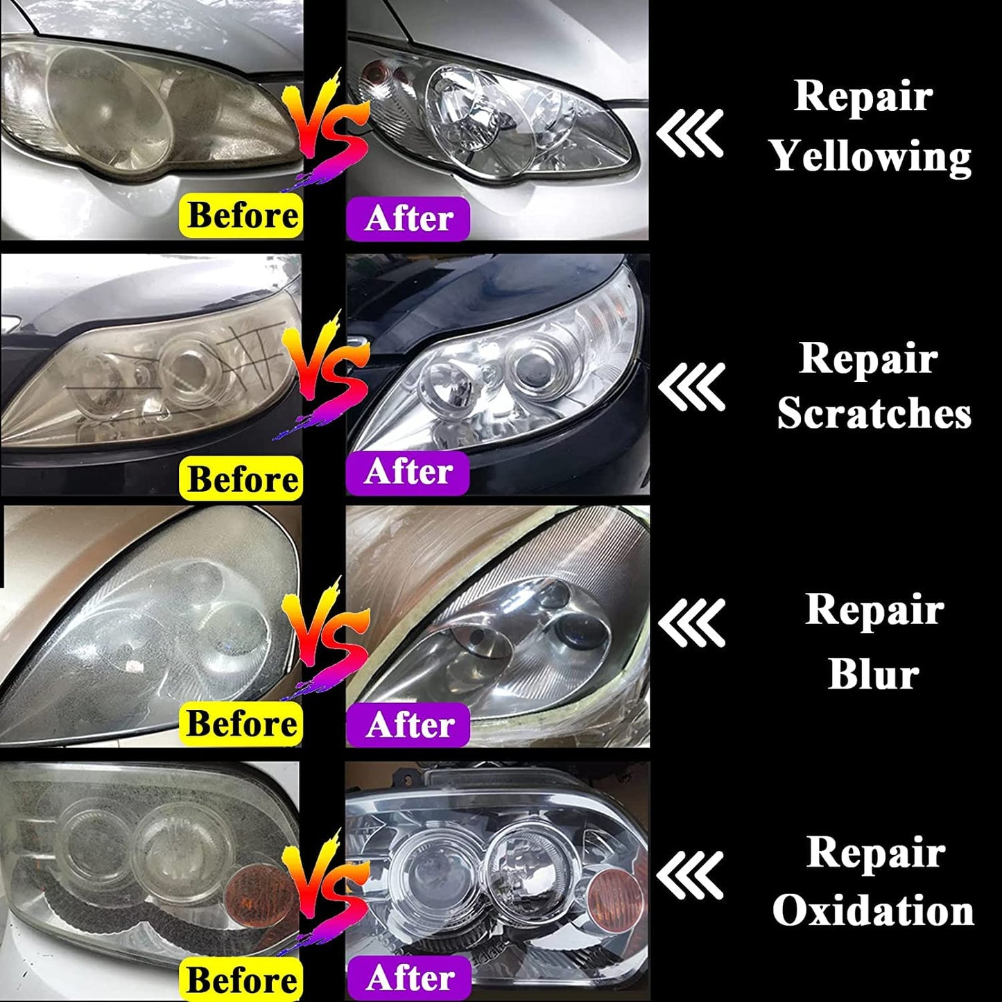 Headlight Restoration Kit, Car Headlight Lens Scratch Repair Polish Tool with 100ml Restoration Liquid,Auto Headlight Vapor Renovation Kit with UV Block Coat to Remove Yellowing/Scratch/Haze/Oxidation