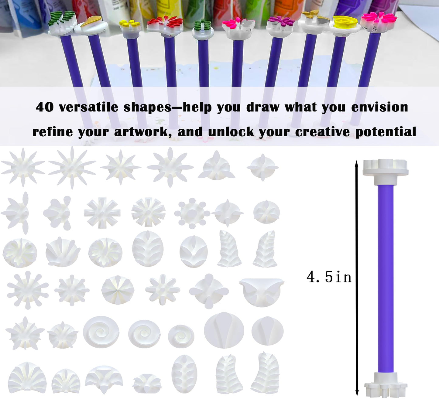 GEOCCI Flower Petal Tools for Dot Painting，40 Petal Shapes Dotting Tool，Mandala Dot Art Tools for Rocks，Embosssing Tools for Painting Dots (Shape C)