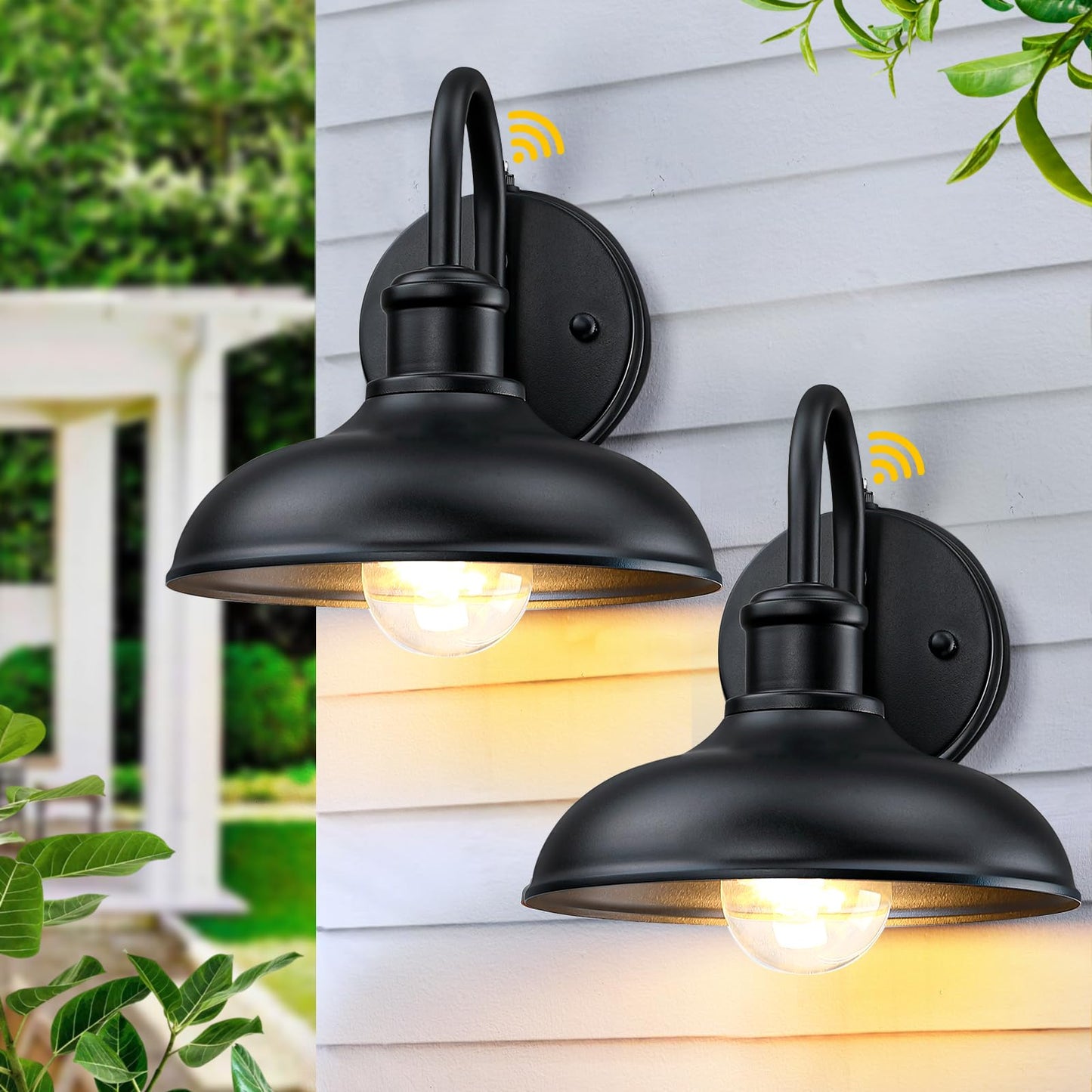 MYHXQ Dusk to Dawn Gooseneck Outdoor Light Fixtures, Farmhouse Barn Lights for Porch, Industrial Black Exterior Wall Sconce for Garage, Patio, E26 Base Anti-Rust for Garage Frontdoor Entryway, 2 Pack