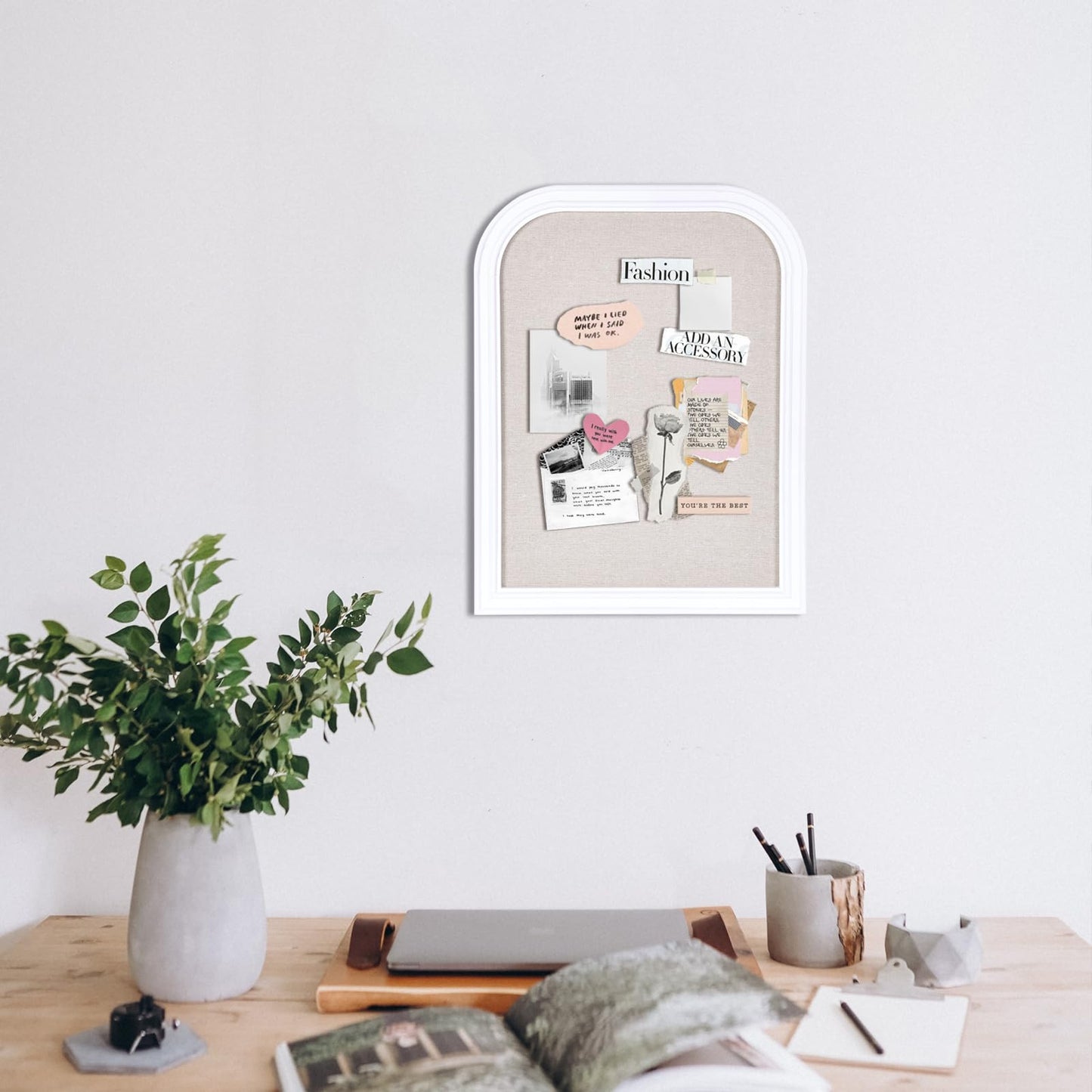 Aitakatta Bulletin Board with Linen, 17x13 inches Bulletin Board with White Wood Style Frame, Decorative Hanging Pin Board Vision Board Message Board for Office School Home Decor(2R&2S,L-4333,1p)