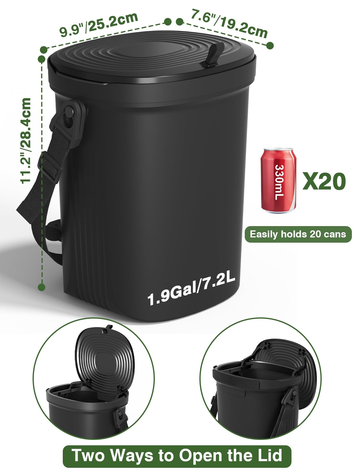 Garoopion Leakproof Car Trash Can, 1.9 Gallon Soft Silicone Hanging Garbage Bin with Lid, Easy to Clean Vehicle Trash Can, Suitable for Sedans, SUVs, MPVs & Trucks