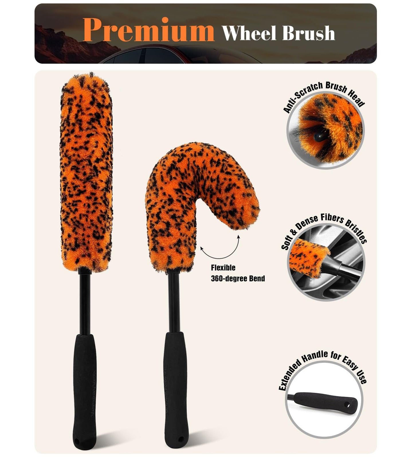 YeewayVeh 7PCS Motorcycle Cleaning Kit, 2-Size Bendable Wheel Brush, Tire and Chain Brush, Detailing Brush, Microfiber Towel and Car Wash Mitt for Car Wheels Motorcycle Dirt Bike Detailing Wash Kit