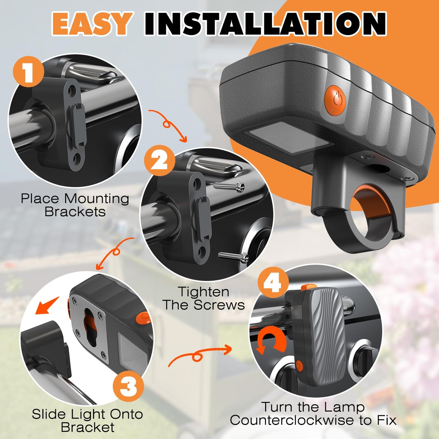 Sensor On/Off Grill Light for Outdoor Grill, Round & Square Mounting Bracket Compatible with Most Grills & Griddles, Waterproof & Heat Resistant, Gray, Batteries Included