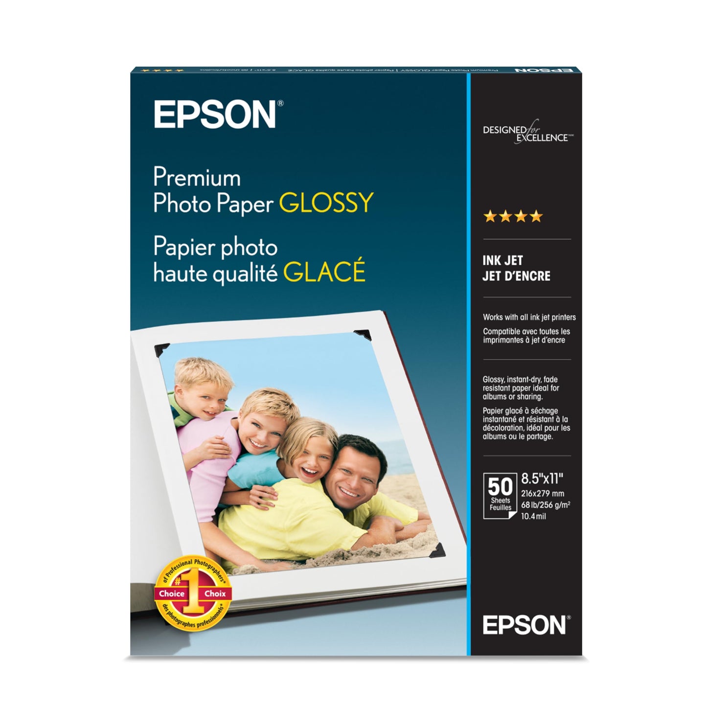 Epson S041667 Premium Photo Paper Glossy, 8.5 x 11, 50 Sheets Ink