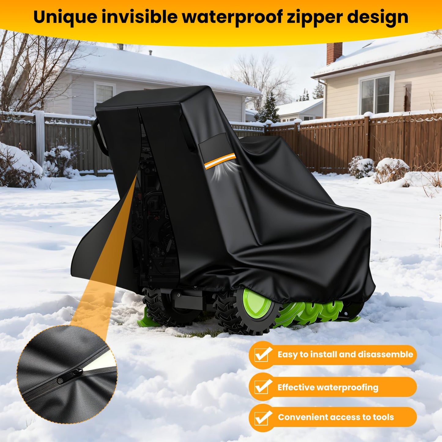 Hicover Snow Blower Cover - 1200D Snowblower Covers Heavy Duty Waterproof Zipper Reflective Strips Universal Fit for EGO, Honda, Ryobi, Cub Cadet, Ariens, Troy Bilt, Snow Joe, Toro and PowerSmart