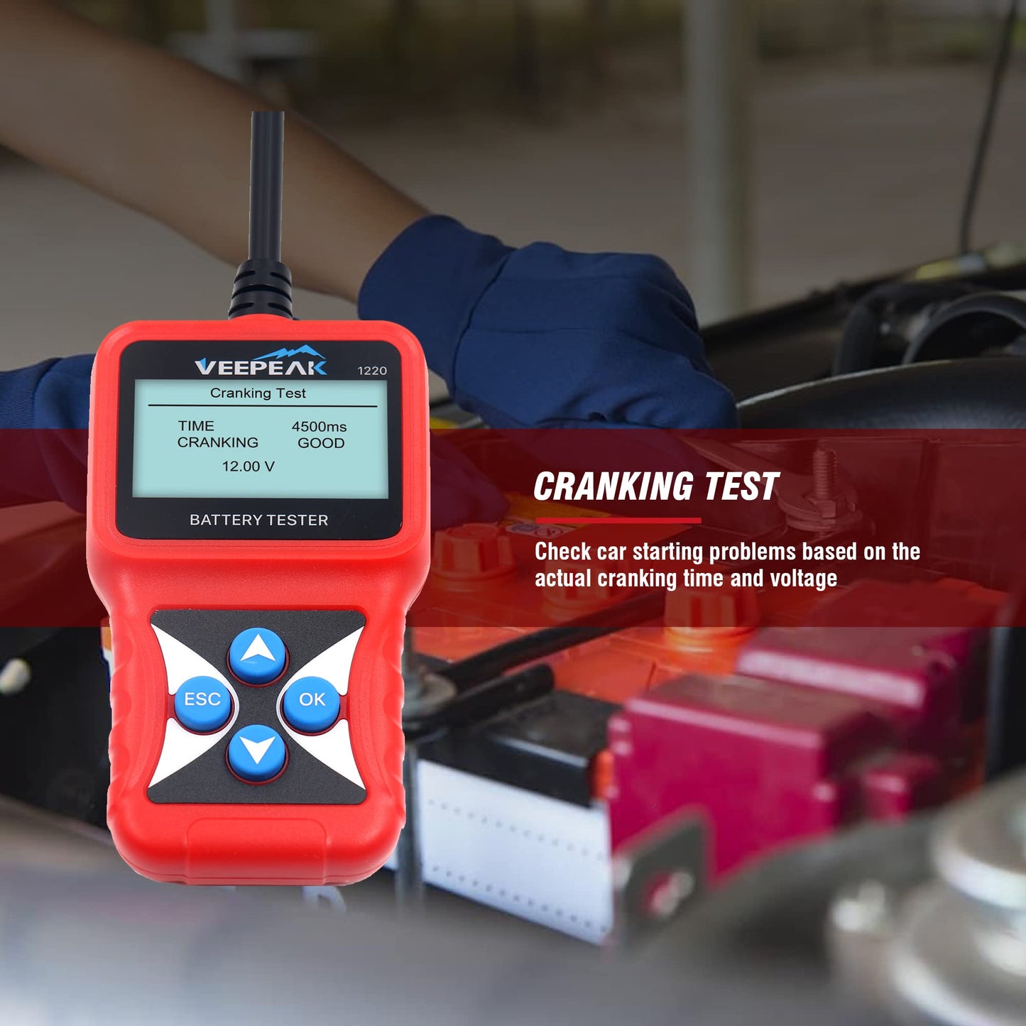 Veepeak 12V Car Battery Tester, Automotive 100-2000 CCA Digital Battery Load Tester Alternator Analyzer Vehicle Charging & Cranking System Testing Tool for Cars, Motorcycles, Boats, ATVs, RVs