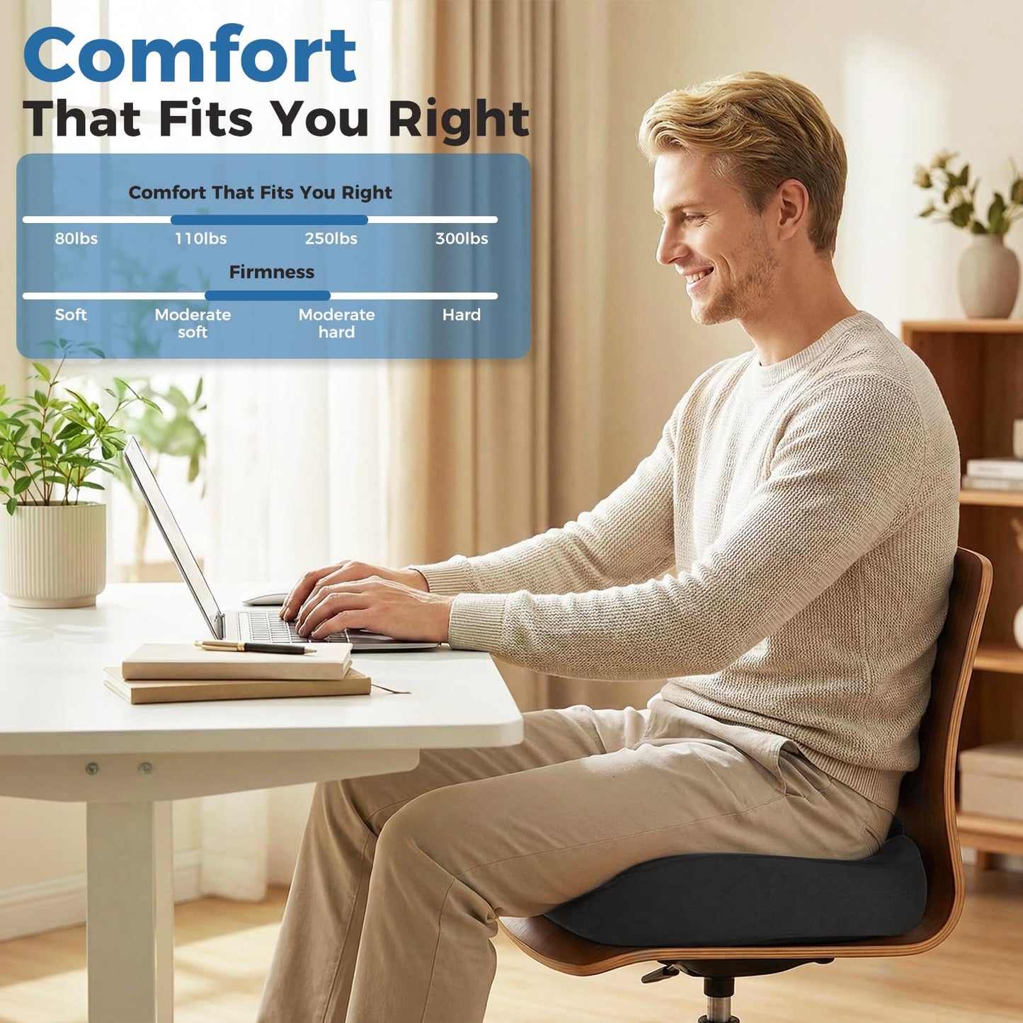 Seat Cushion for Office Chair, Large Memory Foam Coccyx Seat Cushions for Long Sitting Workers,Ergonomic Desk Chair Cushion with Washable Non-Slip Cover