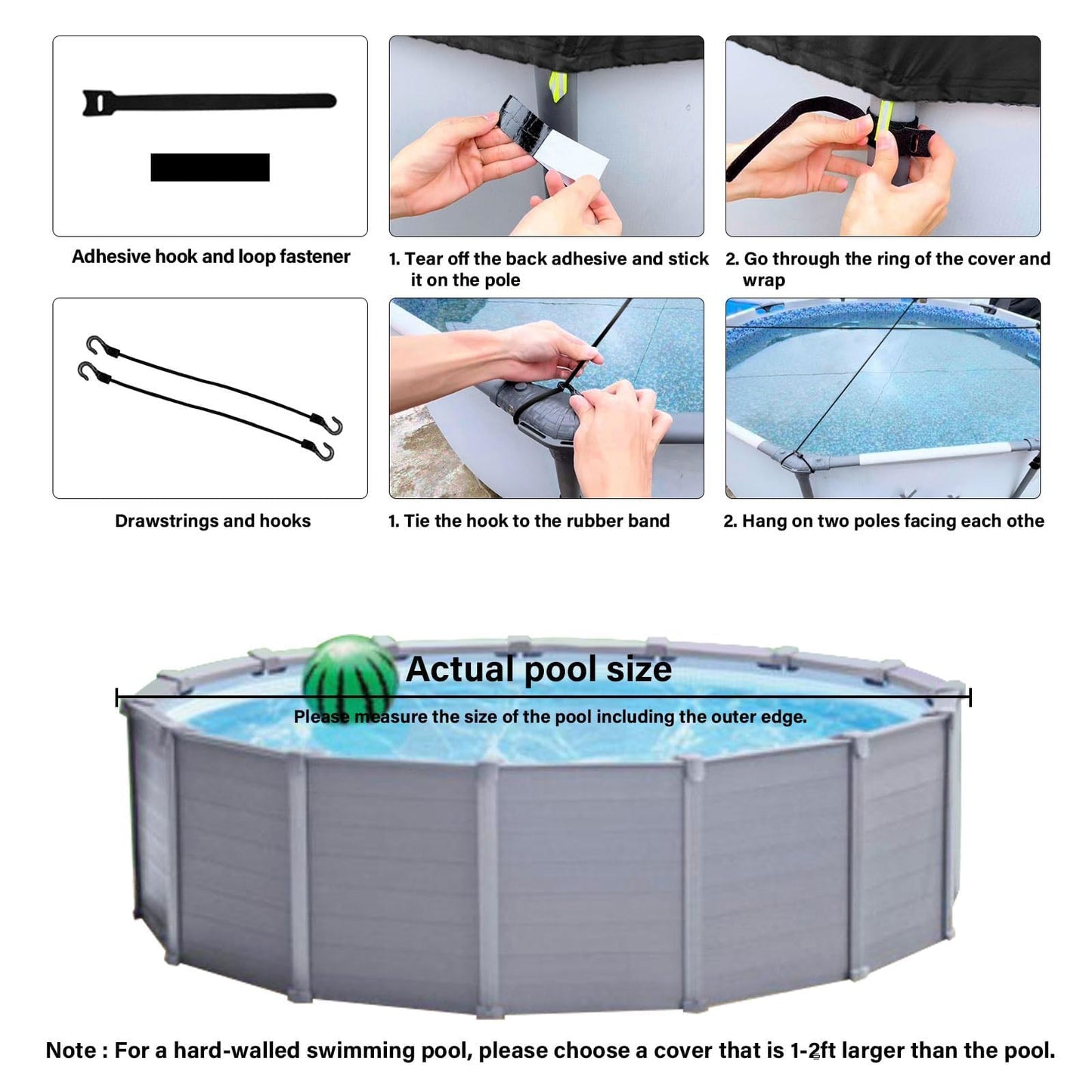 SAFANA 10FT Pool Covers for Above Ground Pools, Round Swimming Pool Cover [Upgrade 420D Thicker] Protective Leaf Cover with Reflective Strip, Tear Resistant Durability Fabric, UV Resistance, Black