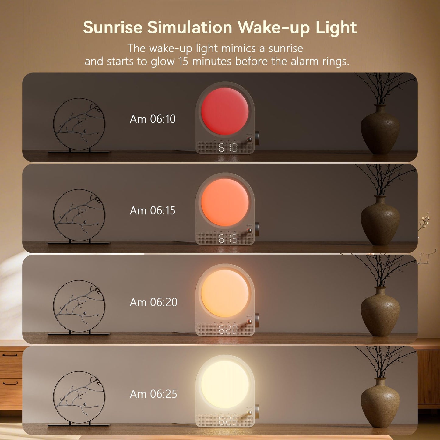 Blonbar Sunrise Alarm Clock, Wake Up Light, White Noise Machine with 9 RGB Aurora & Meteor Night Light, 10 Soothing Sounds, Touch Control Stepless Dimmable Bedside Lamp for Kids, Bedrooms