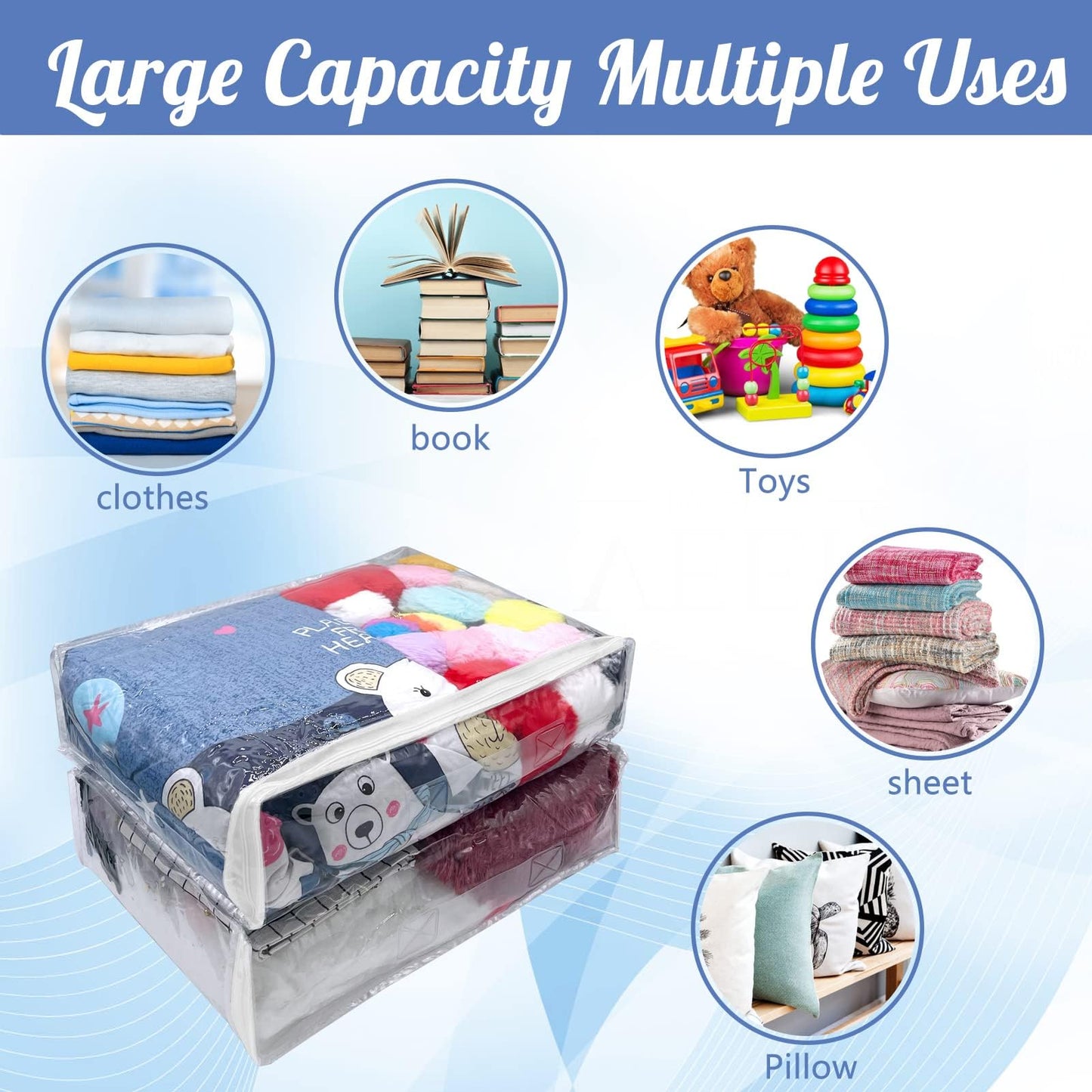 20Pcs Clear Clothes Storage Bags With Handle - 16x12x4Inch Plastic Sweater Storage Bags with Zipper Plastic Blanket Storage Bags Foldable Moving Bags for Bedding, Sweater, Bed Sheet, Pillow,Duvet