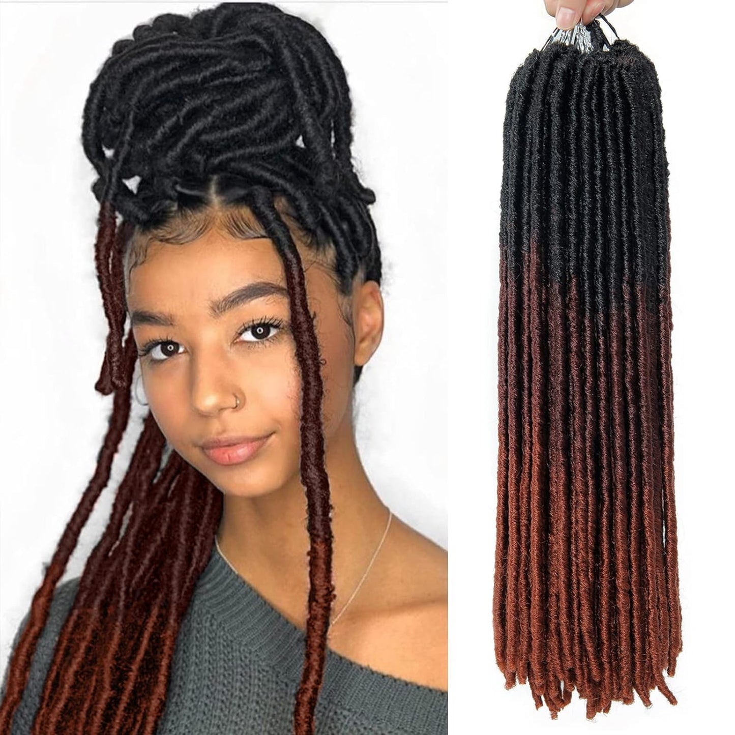 18 Inch Goddess Faux Locs Straight Gypsy Locs Crochet Hair 3 Tone Ombre Crochet Braids Dreadlocks Pre-Looped Synthetic Hair Extensions 18 Strands/Pack(Pack of 6, T1B/530/350)