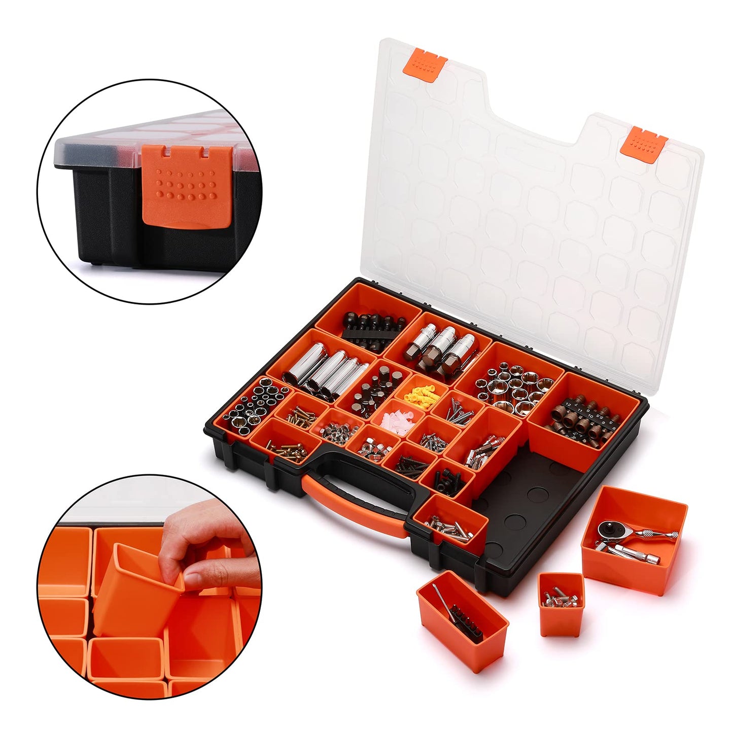 EMENTOL 3PCS Multi-Purpose Portable Organizer Box Set with 72-Removable Compartments, 3 Pieces Professional Boxes with Dimension 16.2"L*13"W*2.3"H