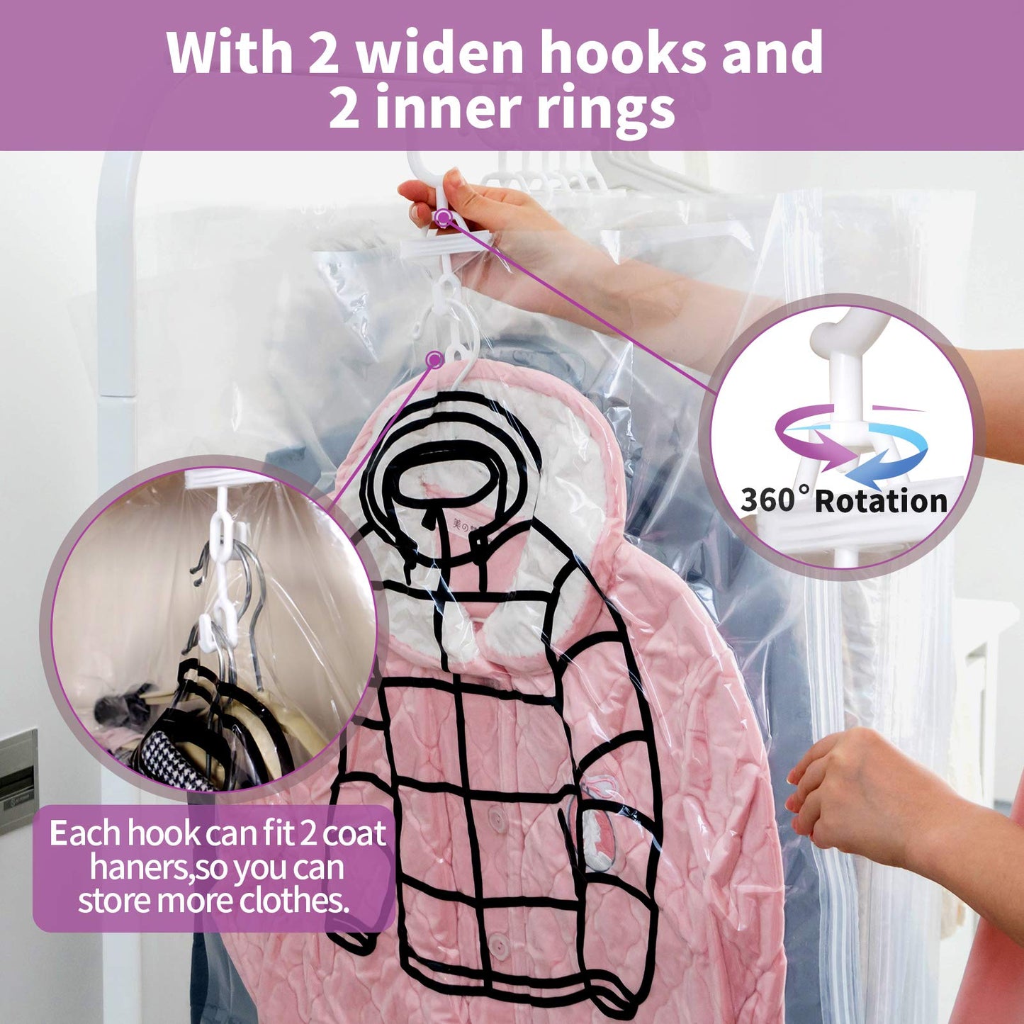 Meetall 6Pack Hanging Vacuum Storage Bag,Reusable Space Saver Compressed Bag with Hanger.3pcs in 26.3x35.4inch (67x90cm) and 3pcs in 26.3x43.3inch (67x110cm).Work with Any Vacuum Cleaner.